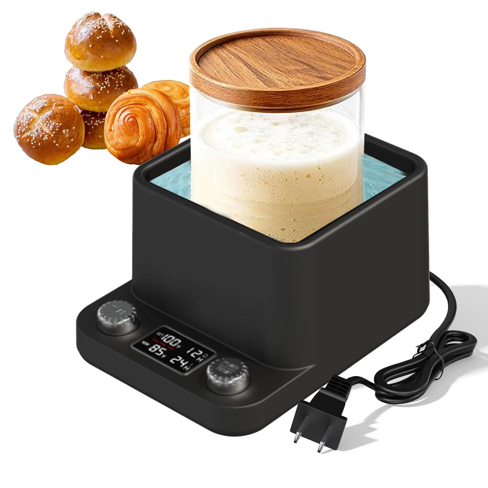 Sauerteig Starter Wärmer, 360° Gleichmäßiges Wasserbad-Sauerteigwärmer, Thermostat (21–40 °C), 198-Stunden-Timer, intelligenter Gärbehälter für die Herstellung von Kombucha, Joghurt und Bier