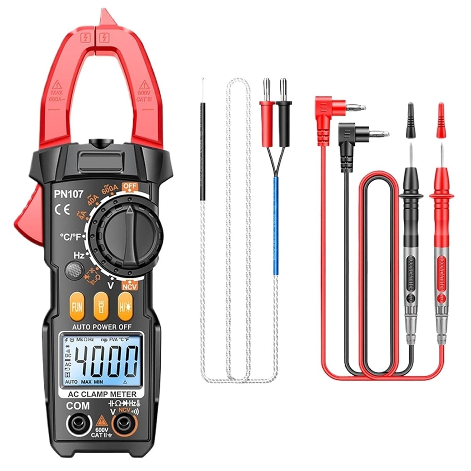 Digital Clamp Meter Diode Temperature Frequency Ohm Capacitance Tester NCV Multimeter Display Electrician Tools(Red)