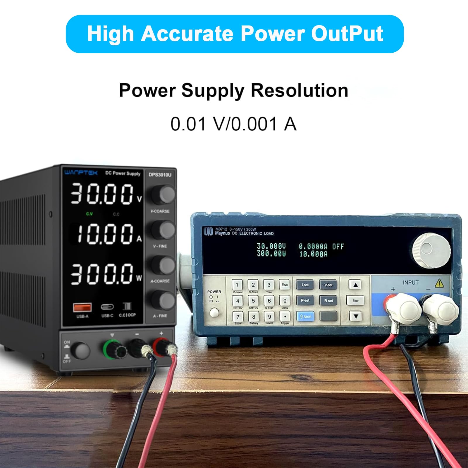Alimentation de Laboratoire 30V 10A, Bloc d’Alimentation DC Réglable avec Écran LED 4 Chiffres, Ports USB-A/Type-C et Fonction OCP, Haute Précision