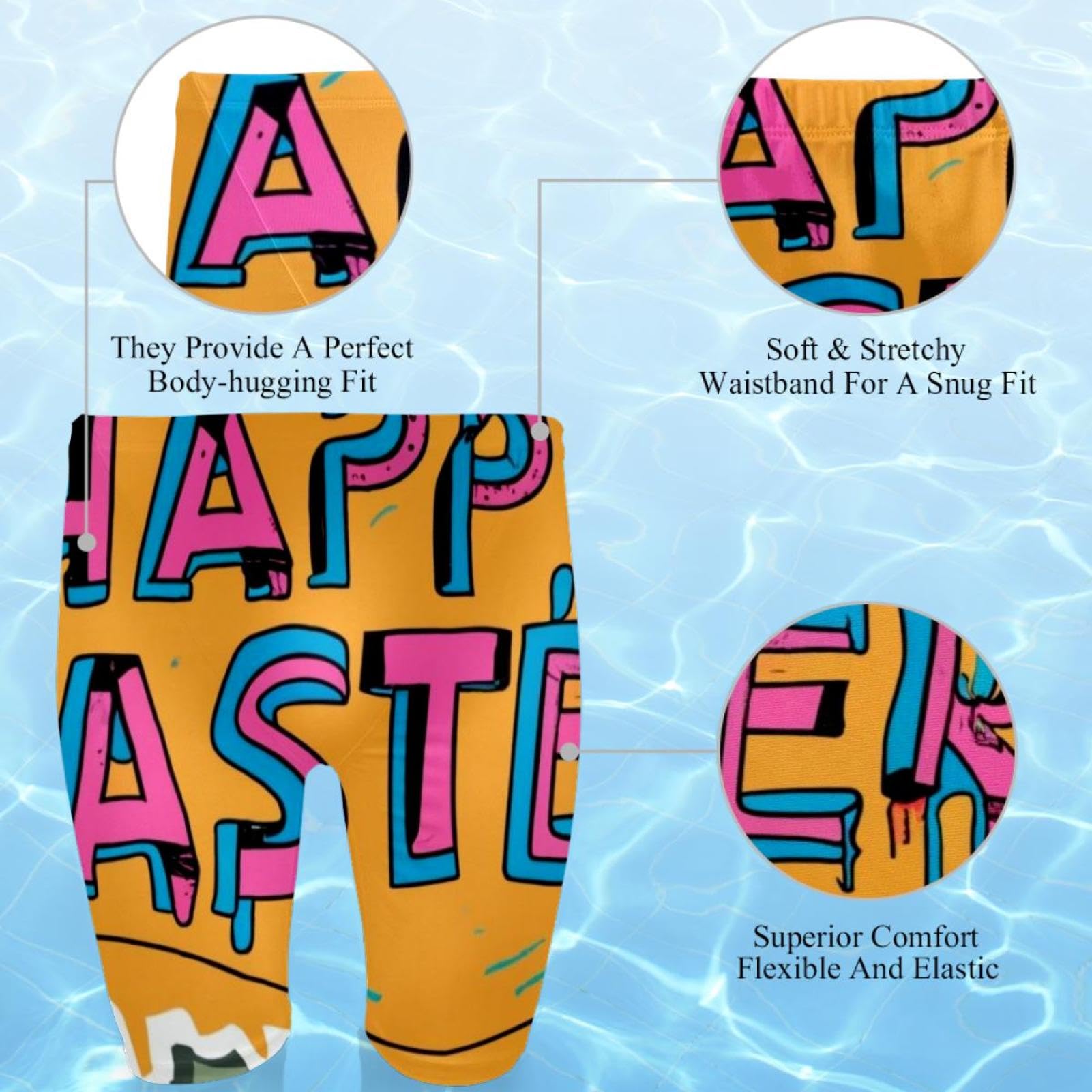 Happy Easter Swimsuit for Men & Boys,Competition Lap Swim Suit, Square Leg Endurance Training Multicoloured