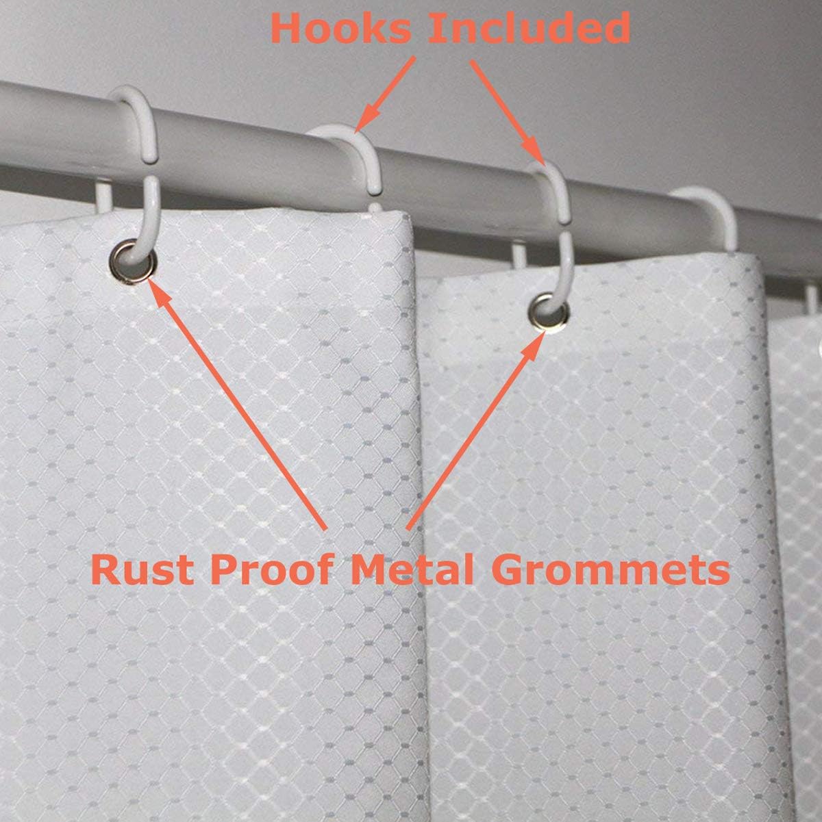Tektrum Extra Long Heavy Duty 72 by 78-inch Waffle Shower Curtain with Hooks for Hotel Home, Water Repellent Bathroom Curtains, Rust Proof Metal Grommets (White)