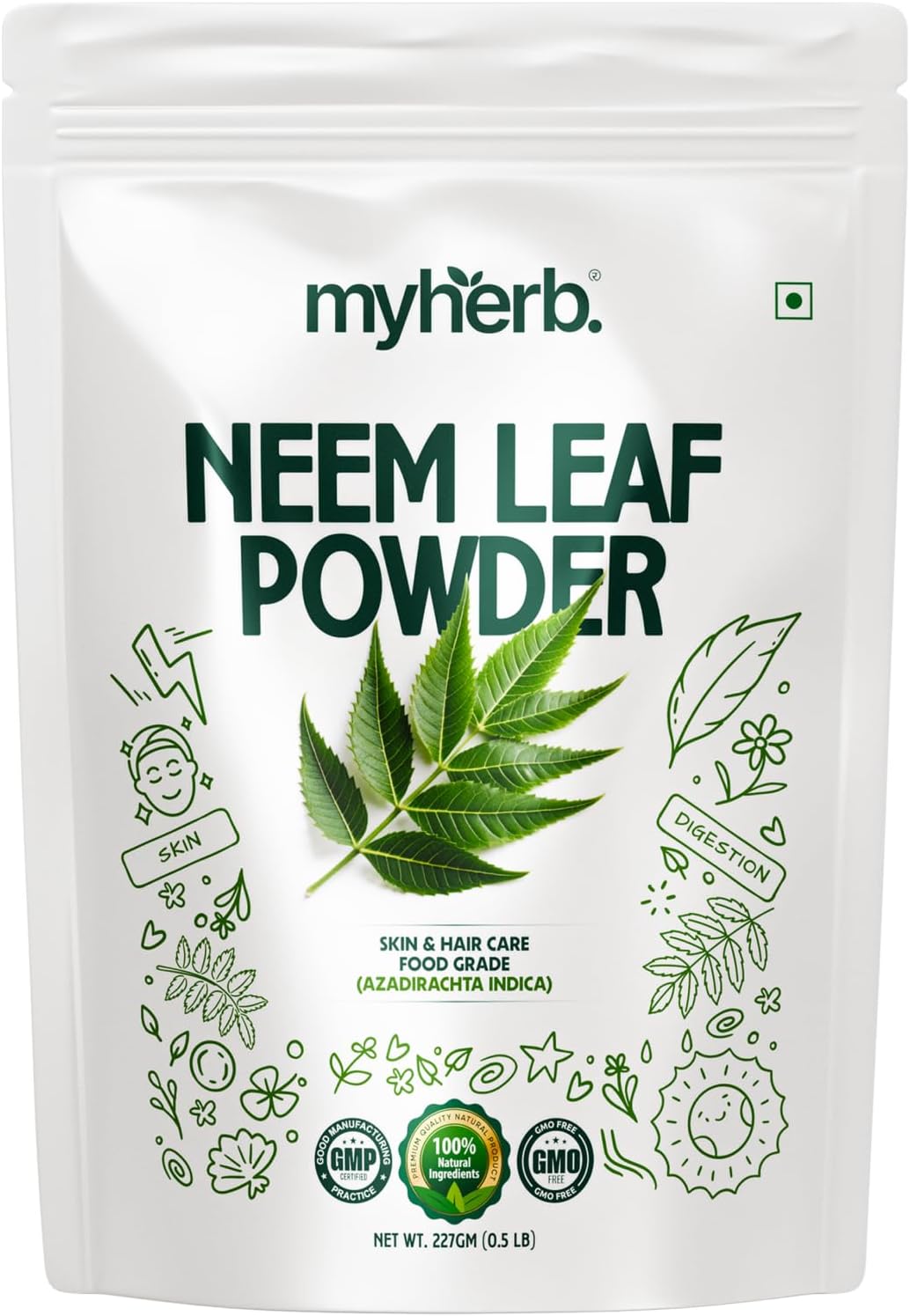 MYHERB 100% Natural Neem Leaf Powder || 227 Gm/0.5 Lbs || Healthy Hair & Hair Cleanser || Skin Face Packs || For Man And Women