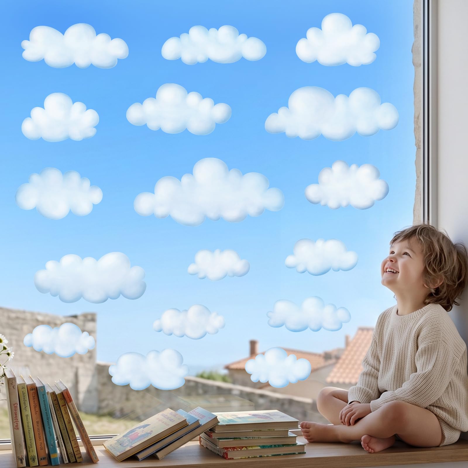 DECOWALL Cloud Window Stickers, Static Double-Sided Clings (CDS4-9008)
