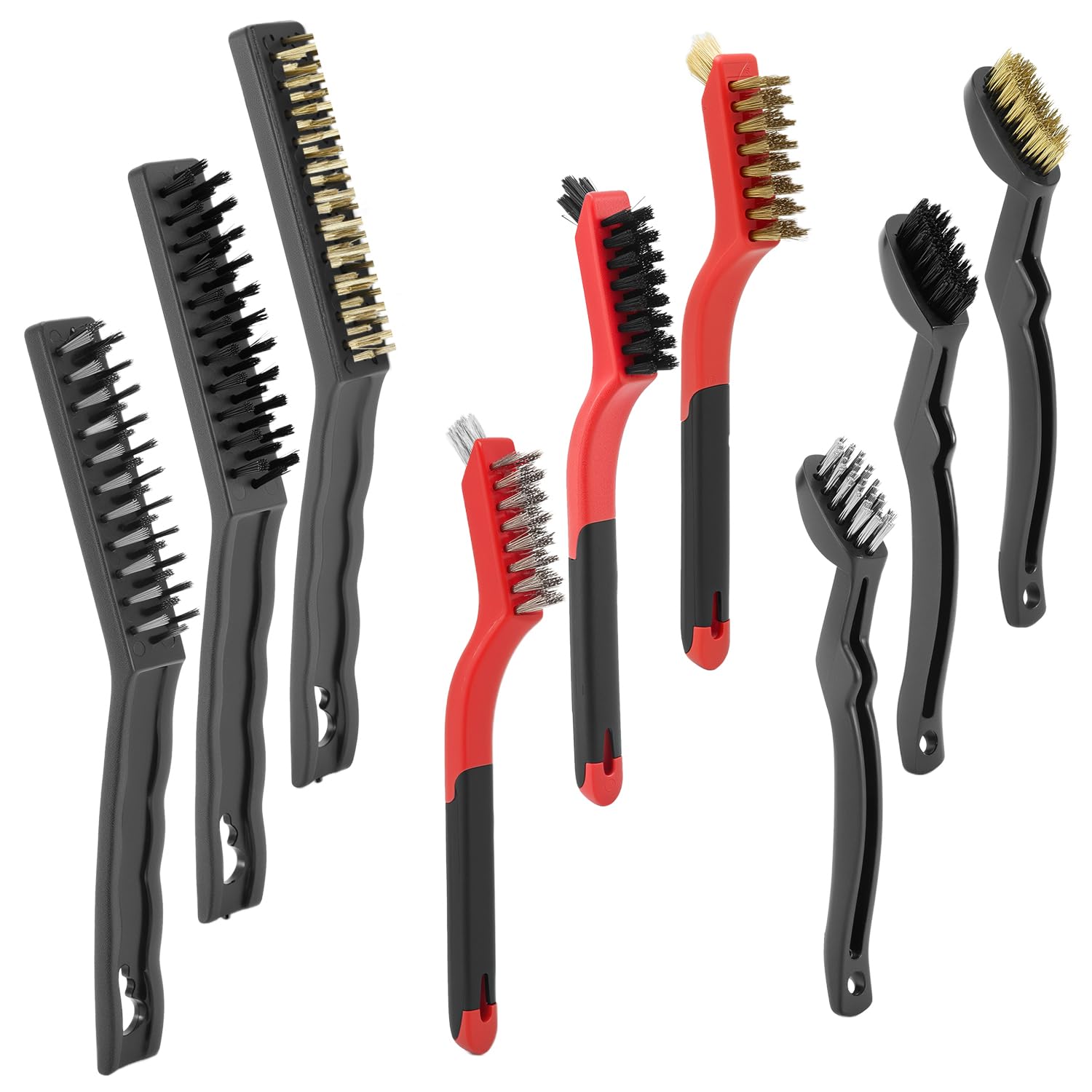 QWORK® 9-Piece Wire Brush Set for Detailing Cleaning & Rust Removal - Brass, Stainless Steel & Nylon Bristles