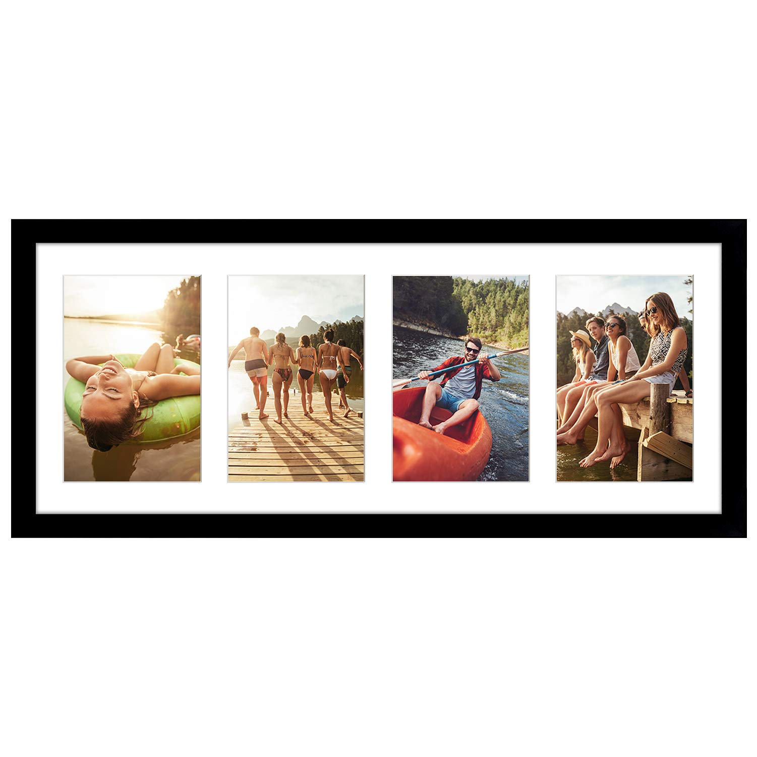 Photo 1 of Americanflat Black Collage Picture Frame | Displays Four 4x6 inch Photos. Shatter-Resistant Glass. Hanging Hardware Included!