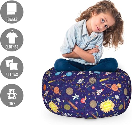 Miniatura 53 de Lunarable Silla de almacenamiento para adolescentes, coloridos patines de estilo retro, para actividades juveniles, para niñas y niños, divertido