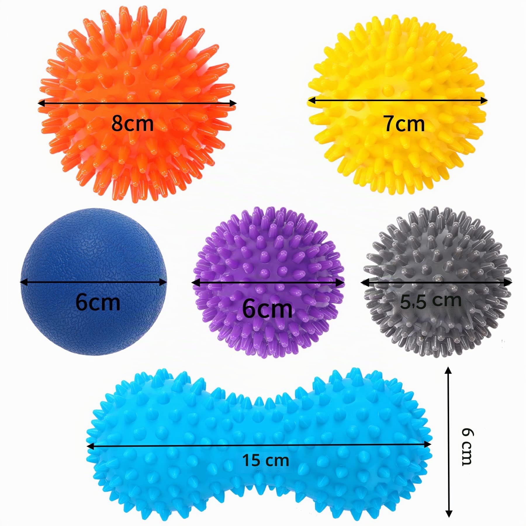 SANNIX Balles de Massage Lot de 6 Balles à Picots Anti-stress Réflexologie Massage de Trigger Point pour le dos Jambes Pieds Mains