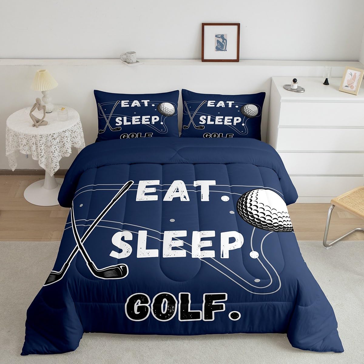 Feelyou Full Size Sports Golf Comforter Set for Boys Kids Teens Golf Court Print Bedding Set Sports Theme Room Decor Ball Games All Seasons Quilt Duvet Set