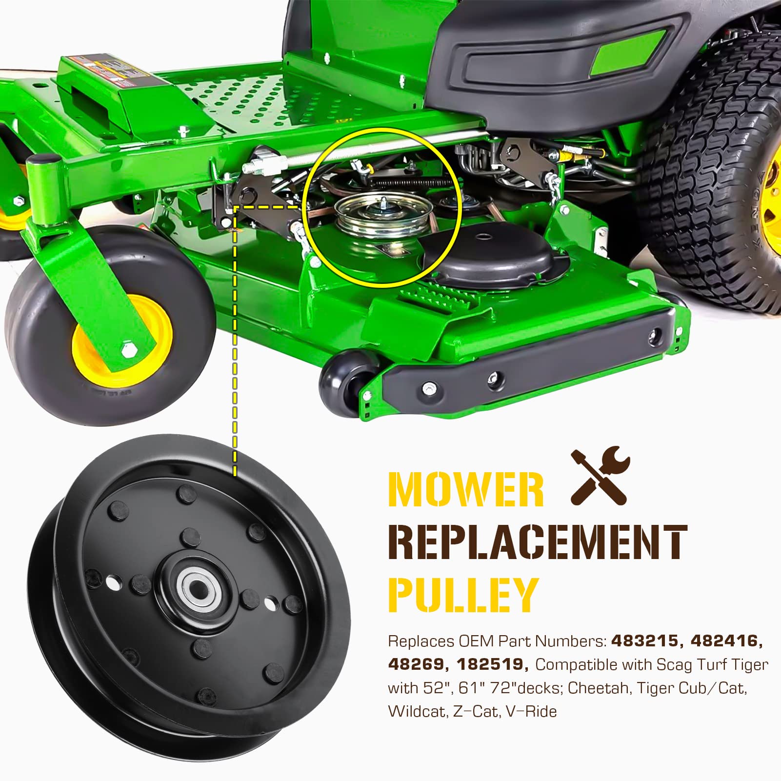 Idler Pulley 483415 3.50 For Scag Cheetah Tiger Fits CAT Tiger Fits Cub Wild Fit - Reliable Aftermarket Parts, Inc Mower Pulley - Foto 7