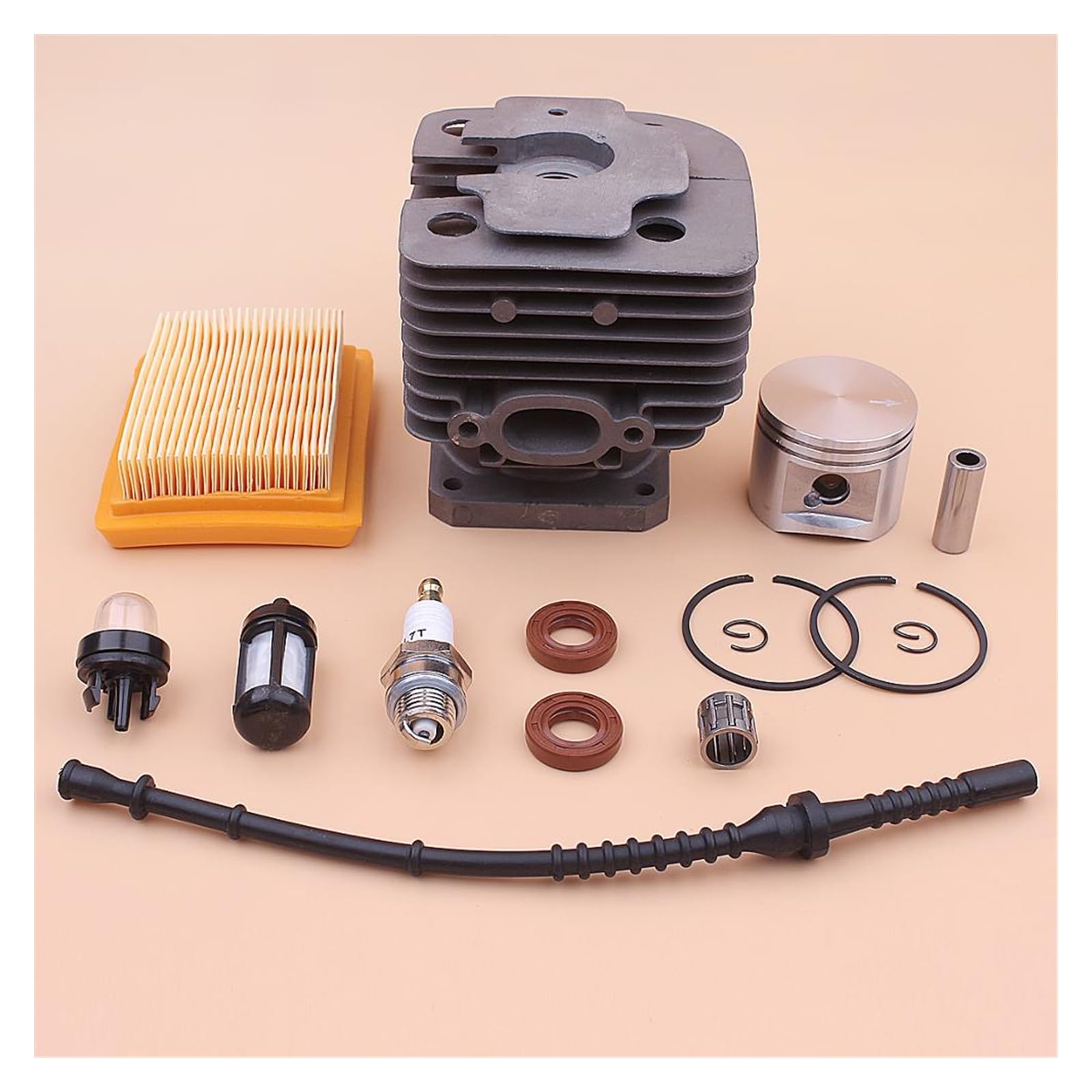 1 Juego de Kit de pistón de cilindro de 42mm for Stihl FS450 FS 450, línea de filtro de combustible de aire, sello de aceite, bombilla de imprimación, bujía, recortadora de césped 4128 020 1211