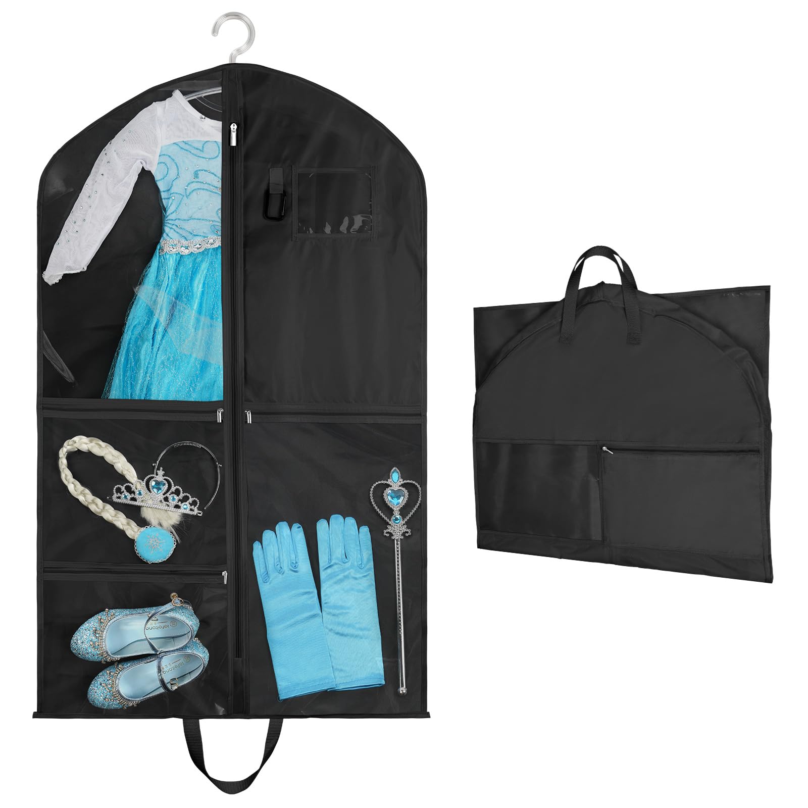 OSDUE Kinder-Kleidungstasche, Faltbare Kinder Kleidersack mit 5 Taschen Kurz Kleidungs Hängeabdeckung für einfache Organisation für Tänzer Aufführungen Schönheitswettbewerbe,Reisen