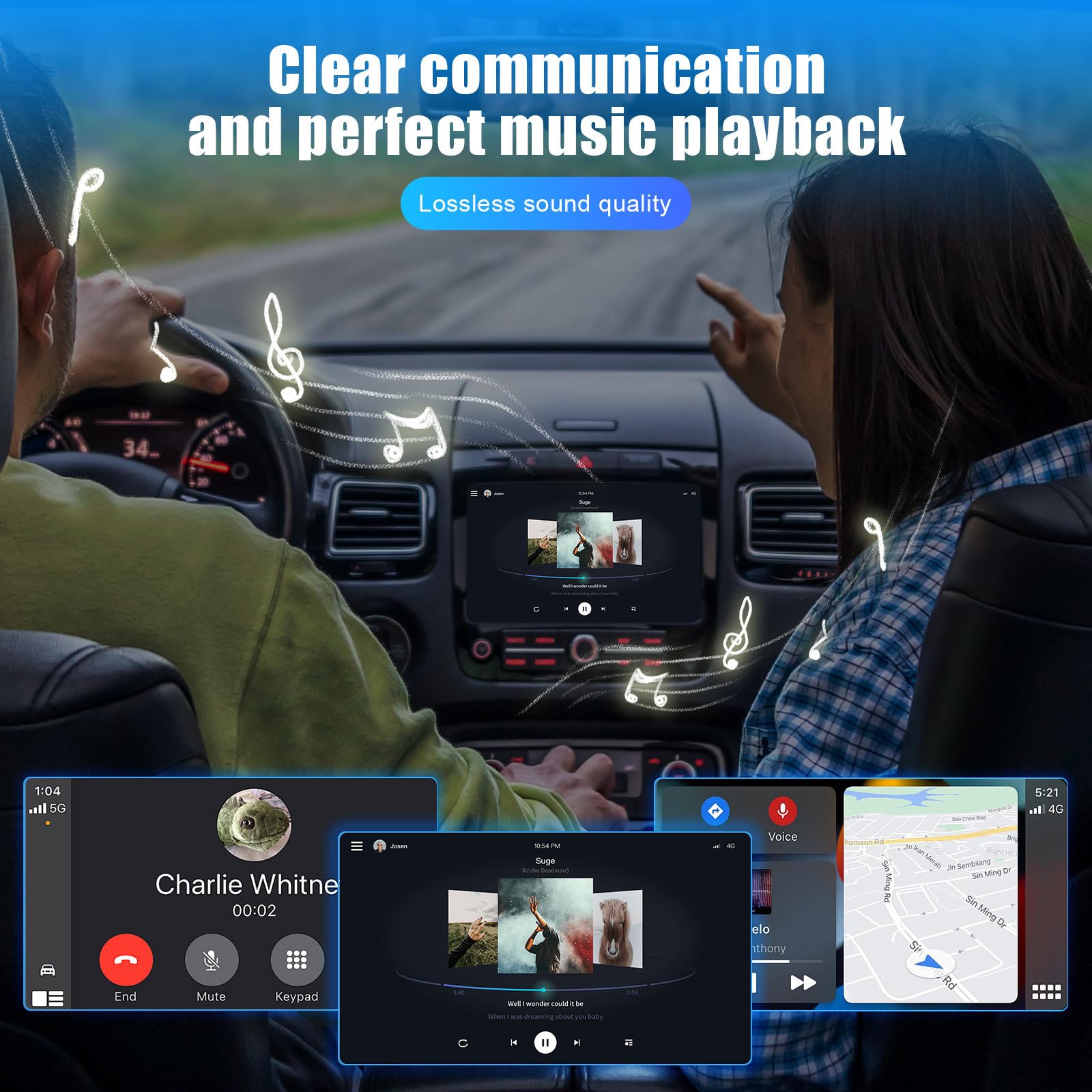 Alasum Adattatore Wireless per Auto 3-in-1 con Connettore USB a C, Mirroring dello Schermo Stabile e Integrazione Vocale per Navigazione e Streaming Multimediale