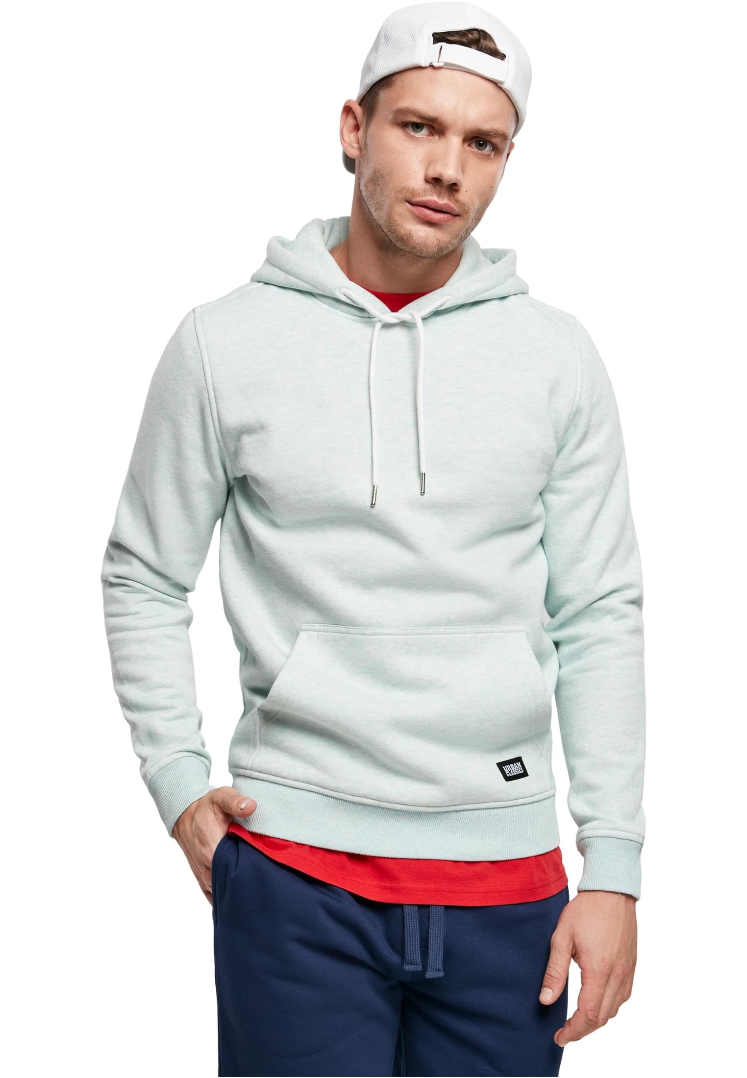Urban Classics Men's basic melange hoodie, Aqua Melange, M