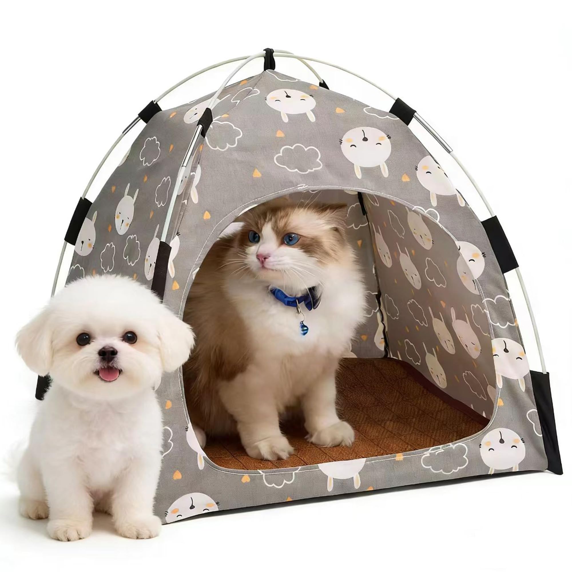 Cat Tent Indoor Outdoor, Portable Pet Cave for Small Dogs & Kittens with Removable Cushion Non-Slip Bottom Foldable Travel Cat House
