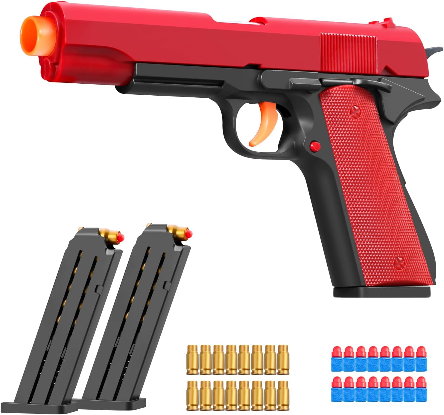 Look Real Toy Red Gun with Ejecting Soft Bullets,Pistol Toys Play EVA Foam Blaster Realistic Model Gun Soft Bullet Gift Gun with Ejection Shell Bullets Fake Gun Model Blasting (2 Pack)