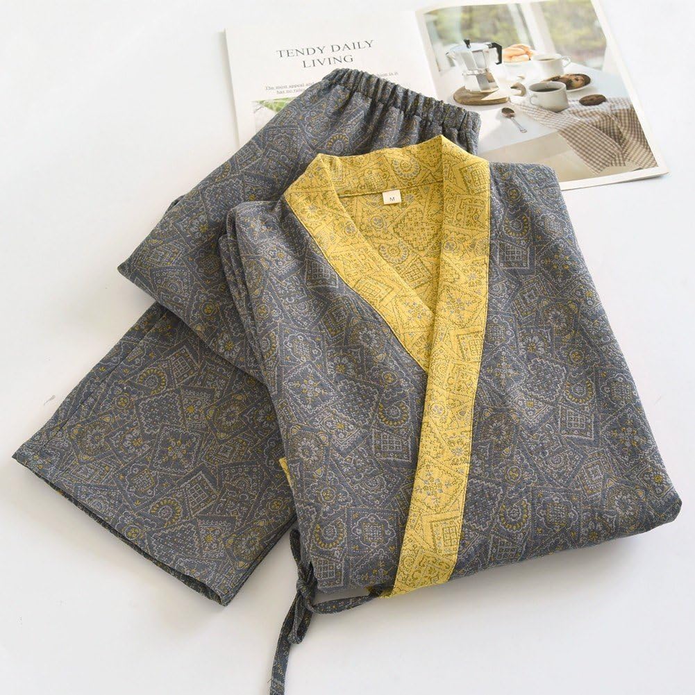 Pigiama Kimono E Uomo, in Morbido Cotone, Casa, Casual, Leggero, Bagno, Stile Giapponese, Ampio, Casa