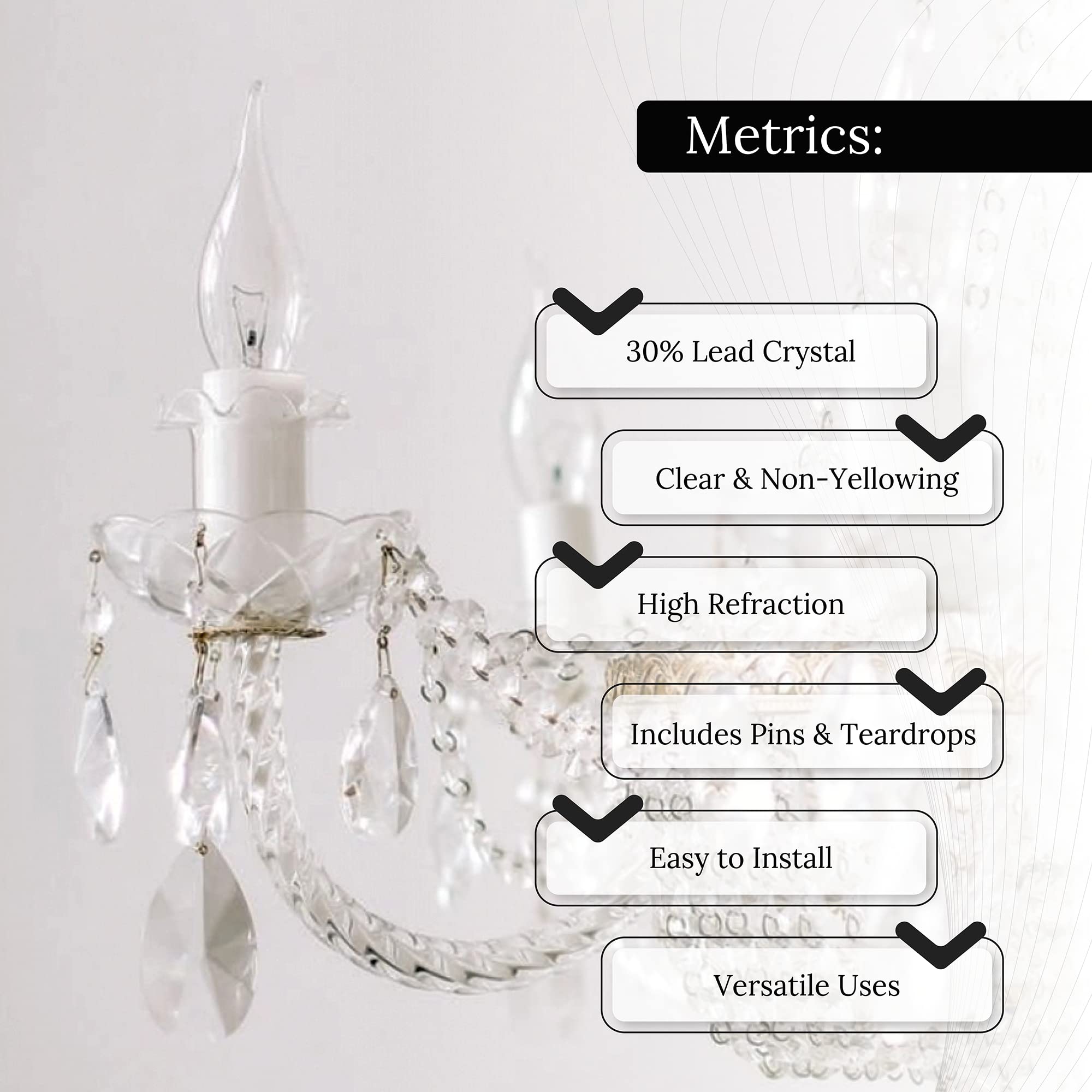 Asfour Crystal Chandlier Bobeche, 30% Lead Crystal Bobeche Candle Drip Protector for Candlesticks - 4 Inch Glass Bobeche with 5 Holes and Chrome Pinned Teardrop Prisms Fits Most Candelabras - 1 Piece