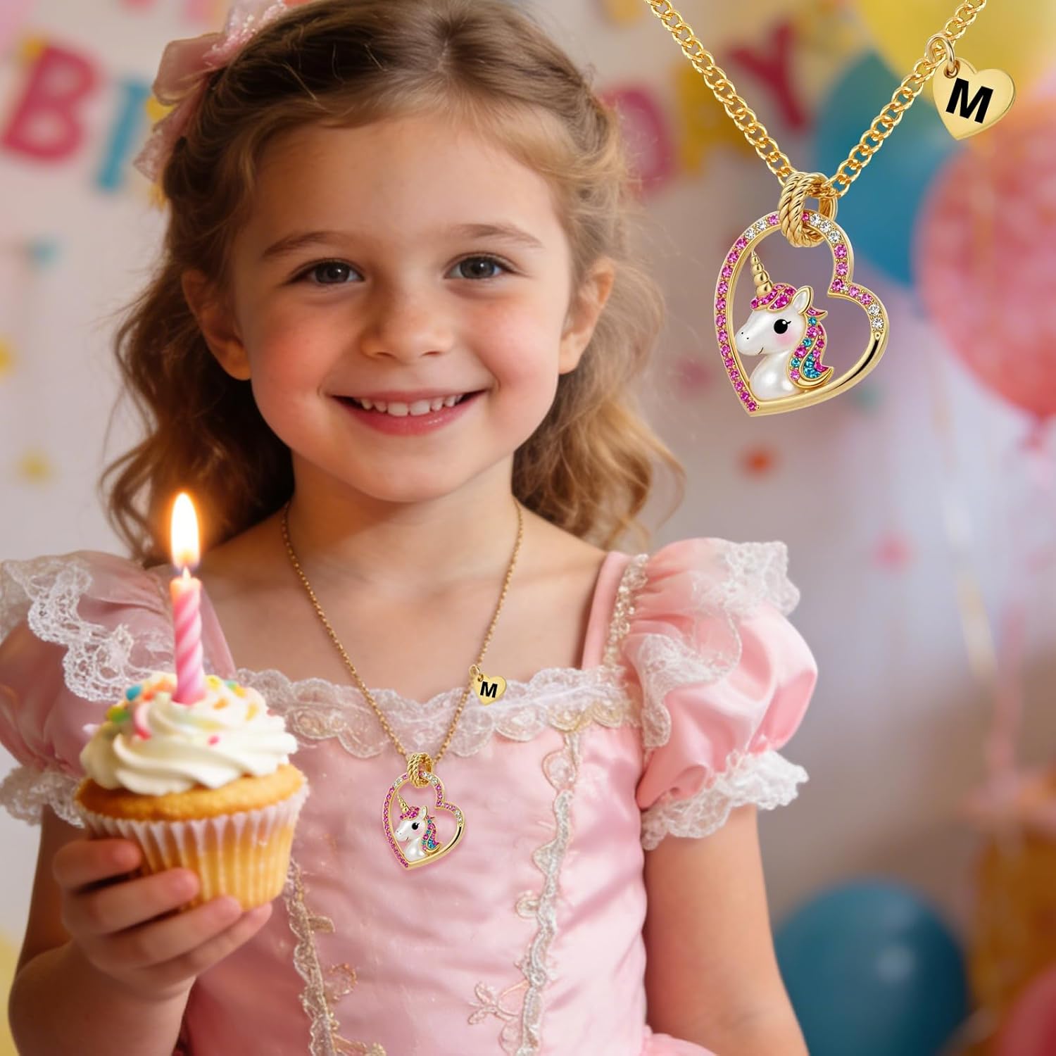 Cute Initial Necklaces for Girls - Colorful CZ Heart Pendant Necklace for Teen Preteen, Personalized Little Girls Jewelry Gifts for Kids - Image 3