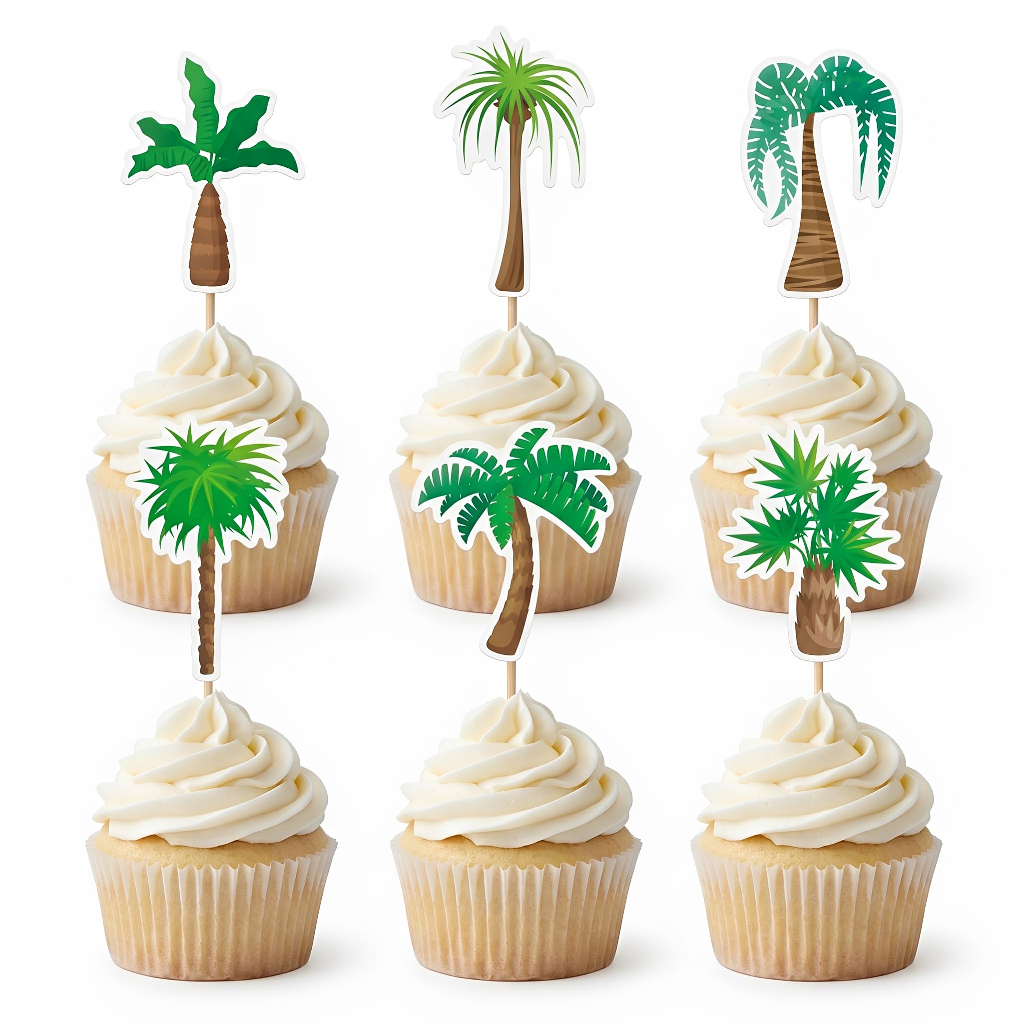 Arthsdite 24Pcs Palm Tree Cupcake Toppers, Tropical Coconut Tree Picks for Hawaiian Luau, Beach Party, Summer Themed Dessert Decorations — image 1