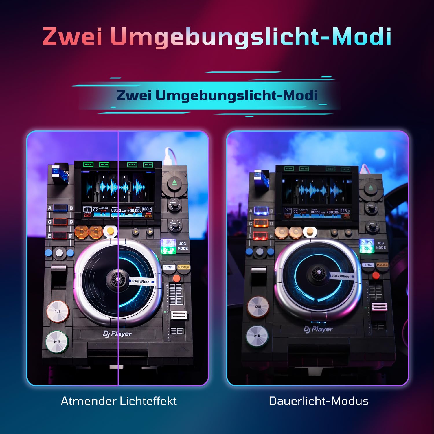 PANTASY DJ Plattenspieler Klemmbausteine Set, Vintage DJ Deck Baustein Modell zum Bauen, Retro Musikstudio Display mit Verstellbarem Ständer, Kreativer Sammler Bausatz für Erwachsene