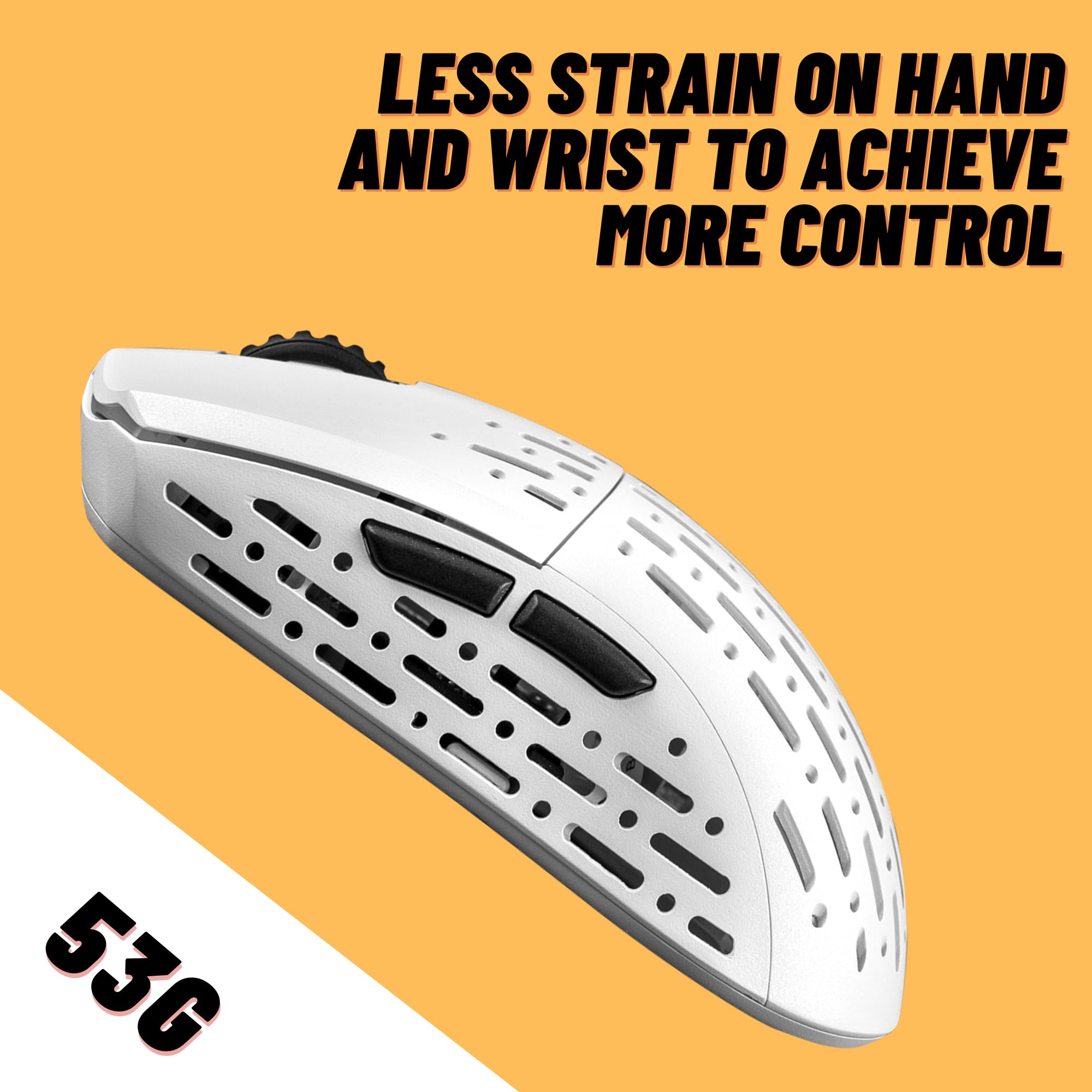 Sleeper, mouse wireless da gioco, 19000 DPI, 53 g, leggero, 6 pulsanti programmabili, lunga durata della batteria, sensore PAW3370, per Esports/FPS Gaming/laptop/PC/Mac/Windows, bianco