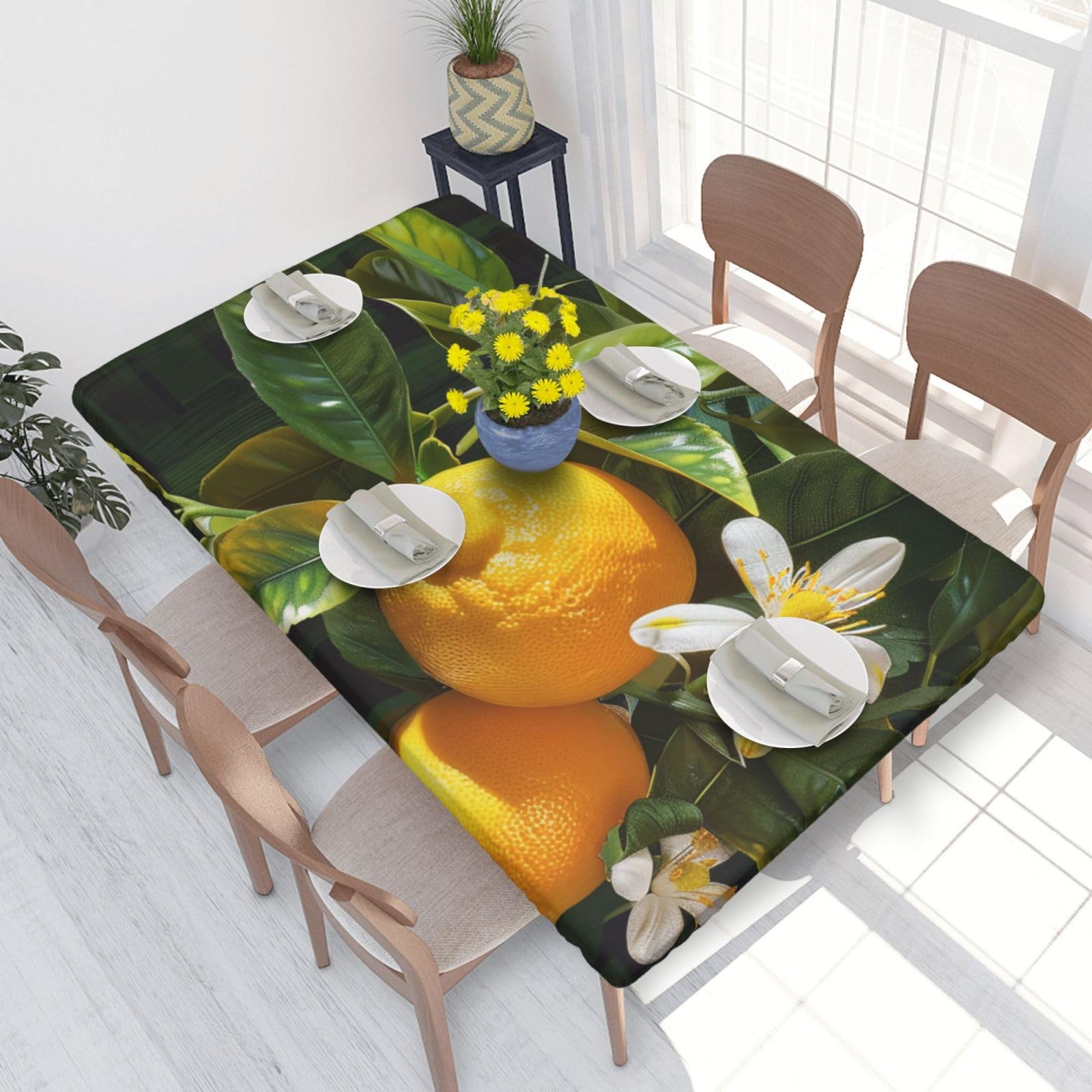 WPKJU Yellow Lemon Flower Printed Tablecloths 4ft Rectangular Table Covers Washable Polyester Decorative Table Cloth for Dining Table Picnic Wedding