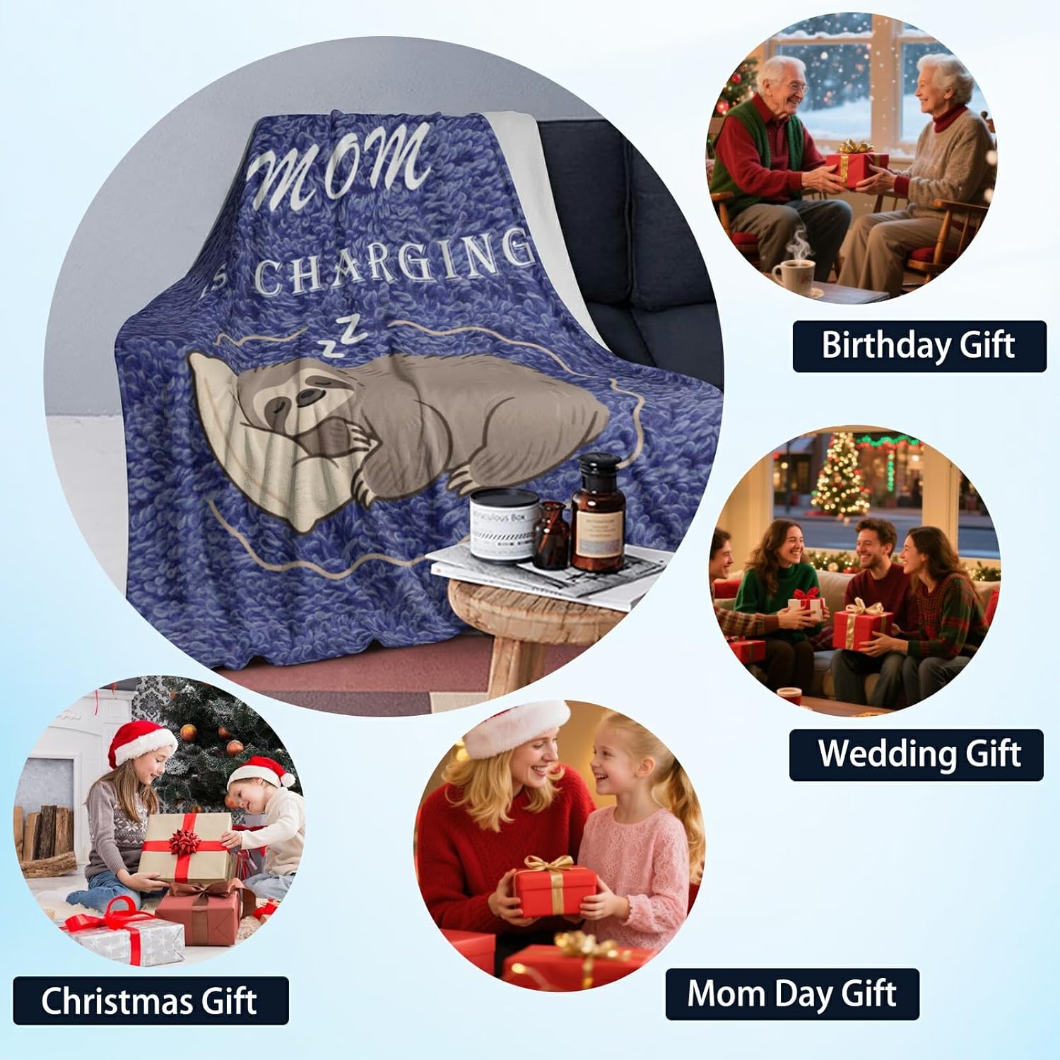 Mom is Charging Sloth Blanket, Mom Birthday Gifts, Moms Gift for Mothers Day Christmas, Moms Gifts from Daughter Son, Flannel Fleece Throws Blanket for Office Bedroom Couch (Blue, 60"x50") - Image 6