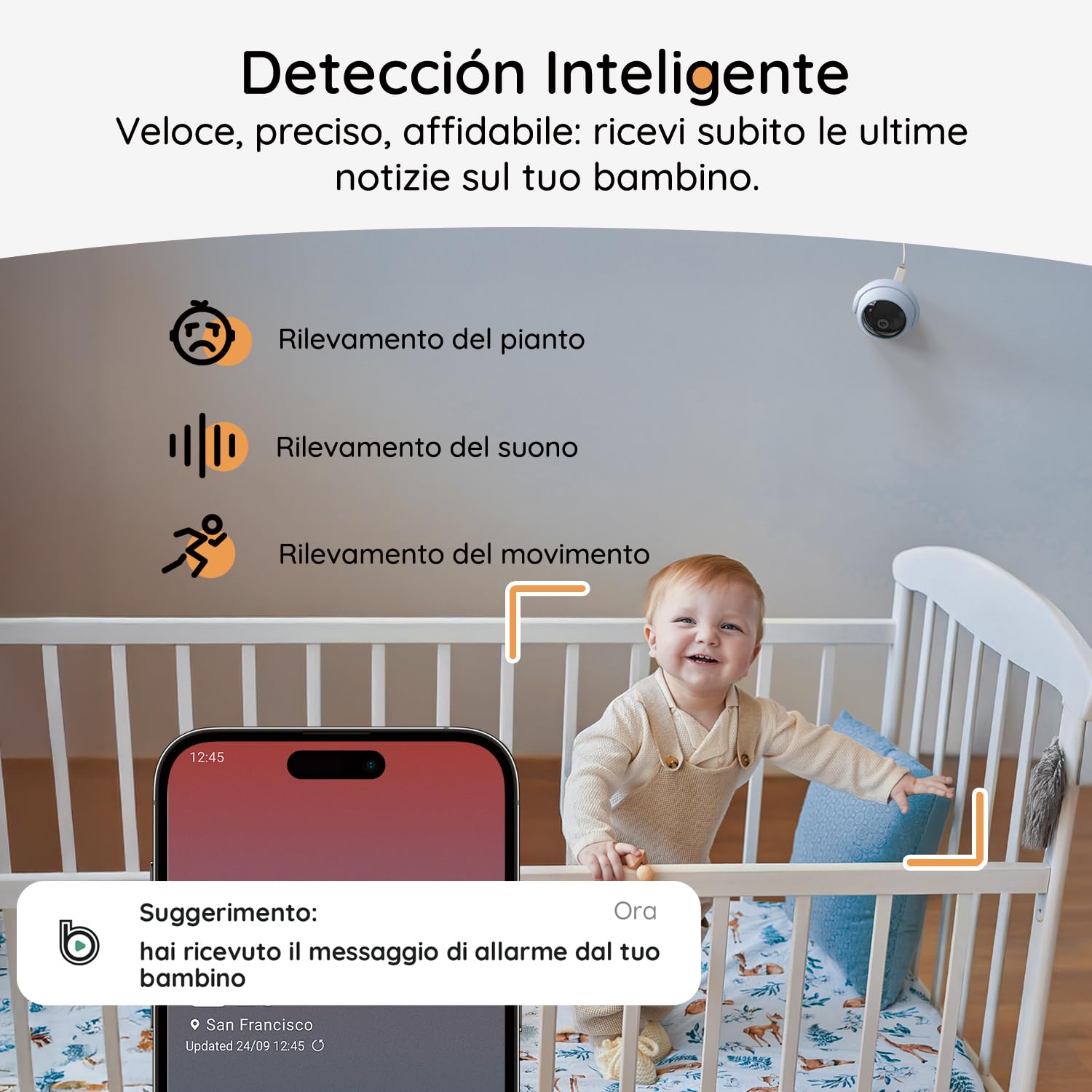 Boifun Video Baby Monitor WiFi 2K con Display 5”, Doppio Controllo (App e Monitor), Visione Notturna Senza Disturbi, Rilevamento Pianto/Movimento/Temperatura/Umidità, 360° Rotazione, 19h Autonomia