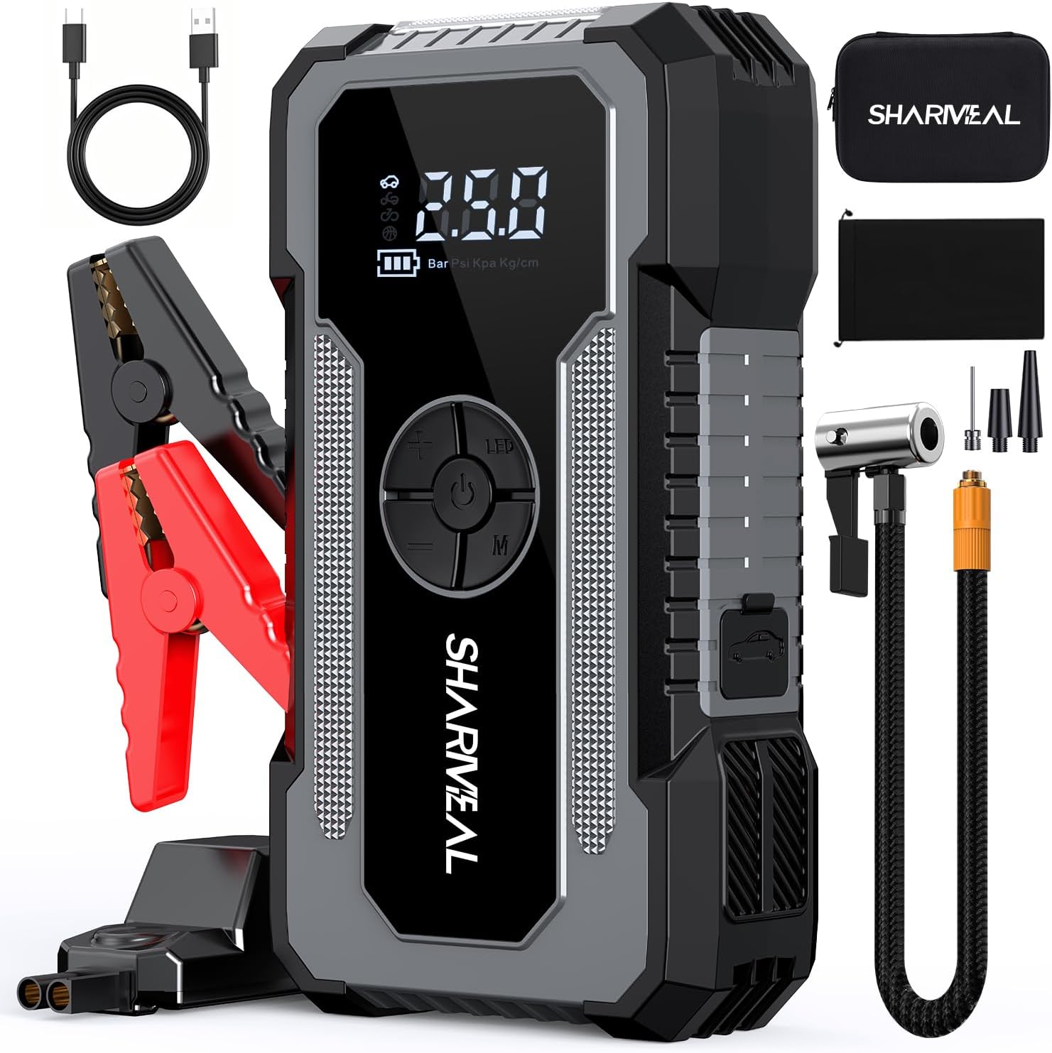 Jump Starter with Air Compressor, Sharmeal 5000A 150PSI Car Jump Starter Battery Pack (10.0 Gas/8.0L Diesel), 12V Car Battery Jump Starter