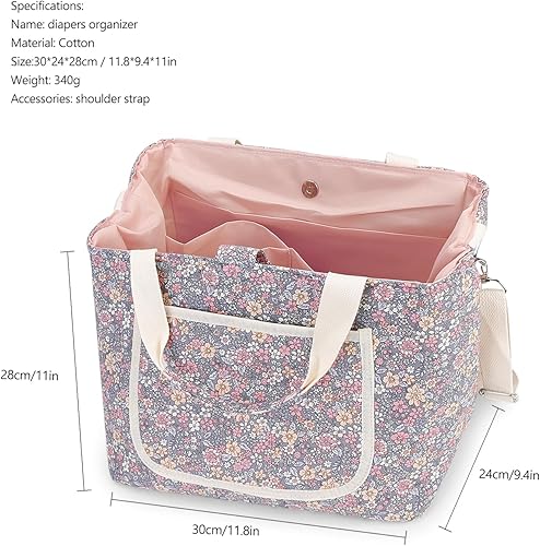 Miniatura 2 de Lmbabter Bolsa organizadora de pañales para bebé, organizador floral para mamá, contenedor de almacenamiento para pañales para mujeres