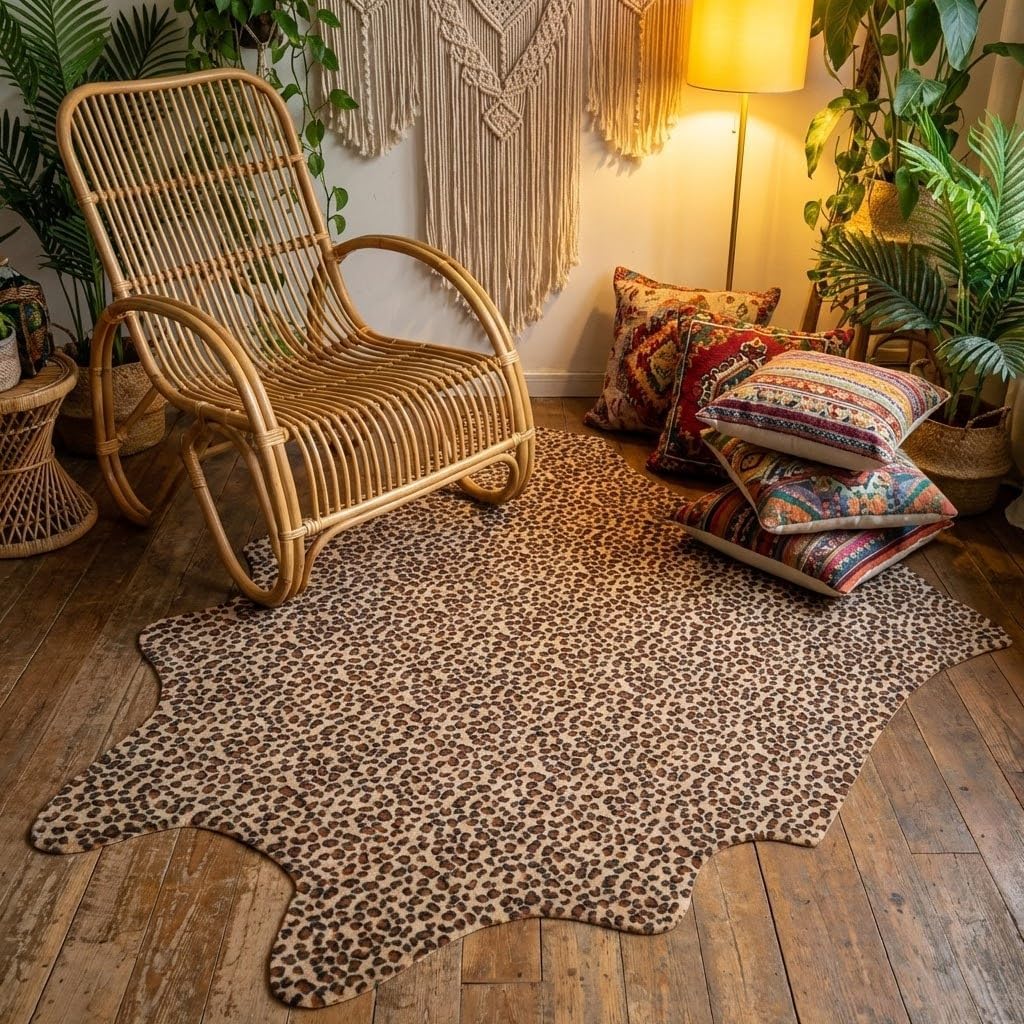 MustMat Faux Leopard Rug - Cheetah Print Rug,Area Rugs Western Decor (Light Brown, 5'2" x 6'6")