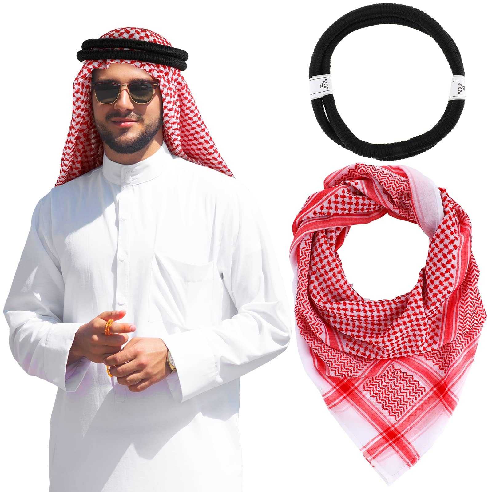 KASTWAVE Men Arab Kafiya Headscarf with Aqel Rope, Muslim Desert ...