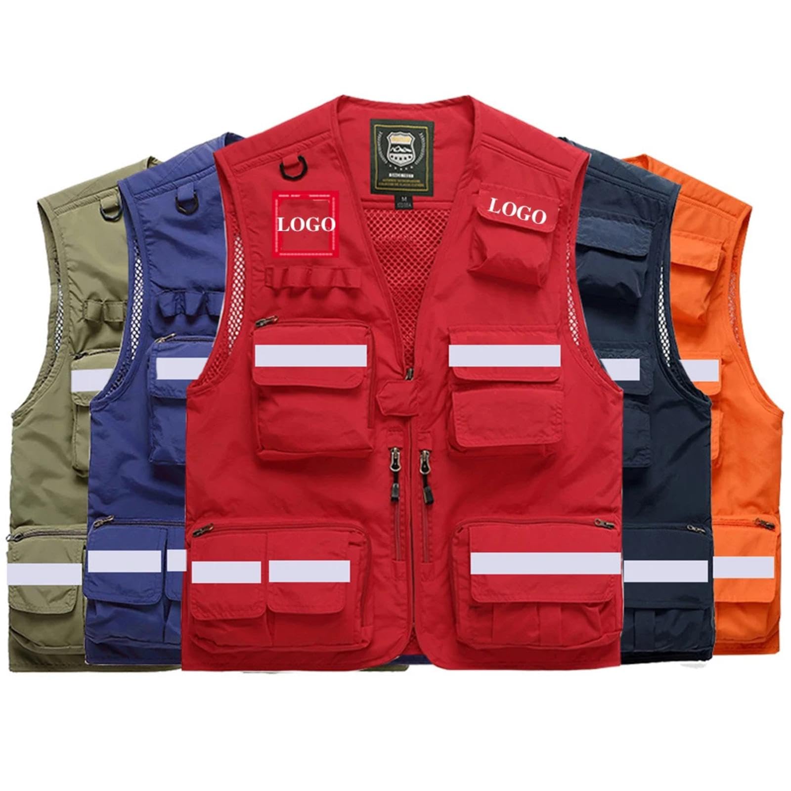 Honghuang Chaleco De Trabajo De Seguridad De Alta Visibilidad con Logotipo Personalizado con Múltiples Bolsillos, Fotógrafo Voluntario Chaqueta Reflectante Abrigo Ropa De Trabajo Uniforme