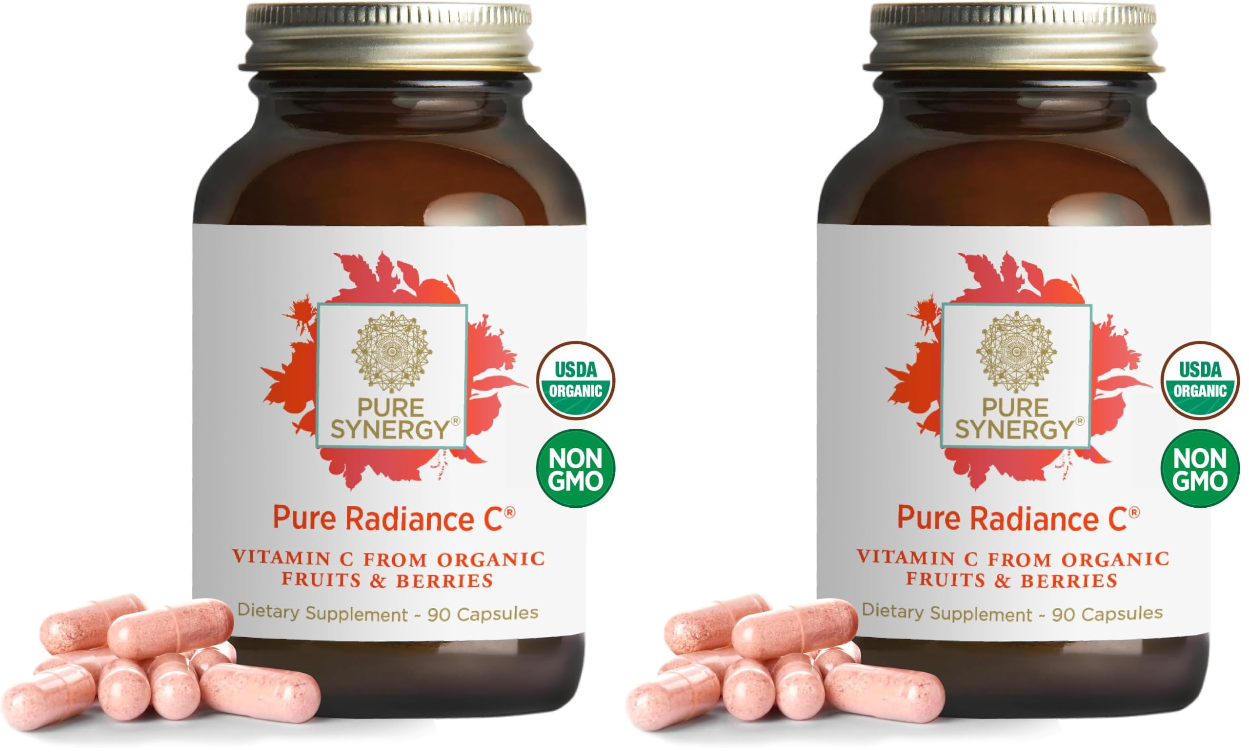 PURE SYNERGY Pure Radiance C | Organic Vitamin C Capsules | 100% Natural, Whole Food, Non-GMO Supplement with Organic Camu Camu | for Immune and Collagen Support (90 Capsules) (Pack of 2) 90 Count (Pack of 2)