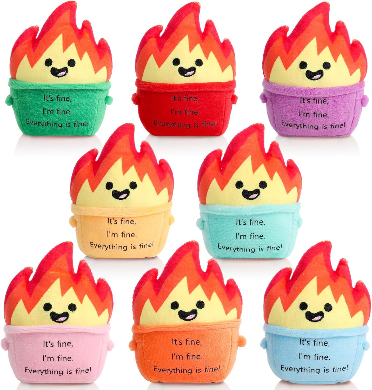Soulchen 8 Pcs Mini Emotional Dumpster Plush Gift for Coworkers 4 Inch Funny Stuffed Dumpster Plush Keychains Everything's Fine Gift for Teacher Employee Worker Friends Office Desk Accessories