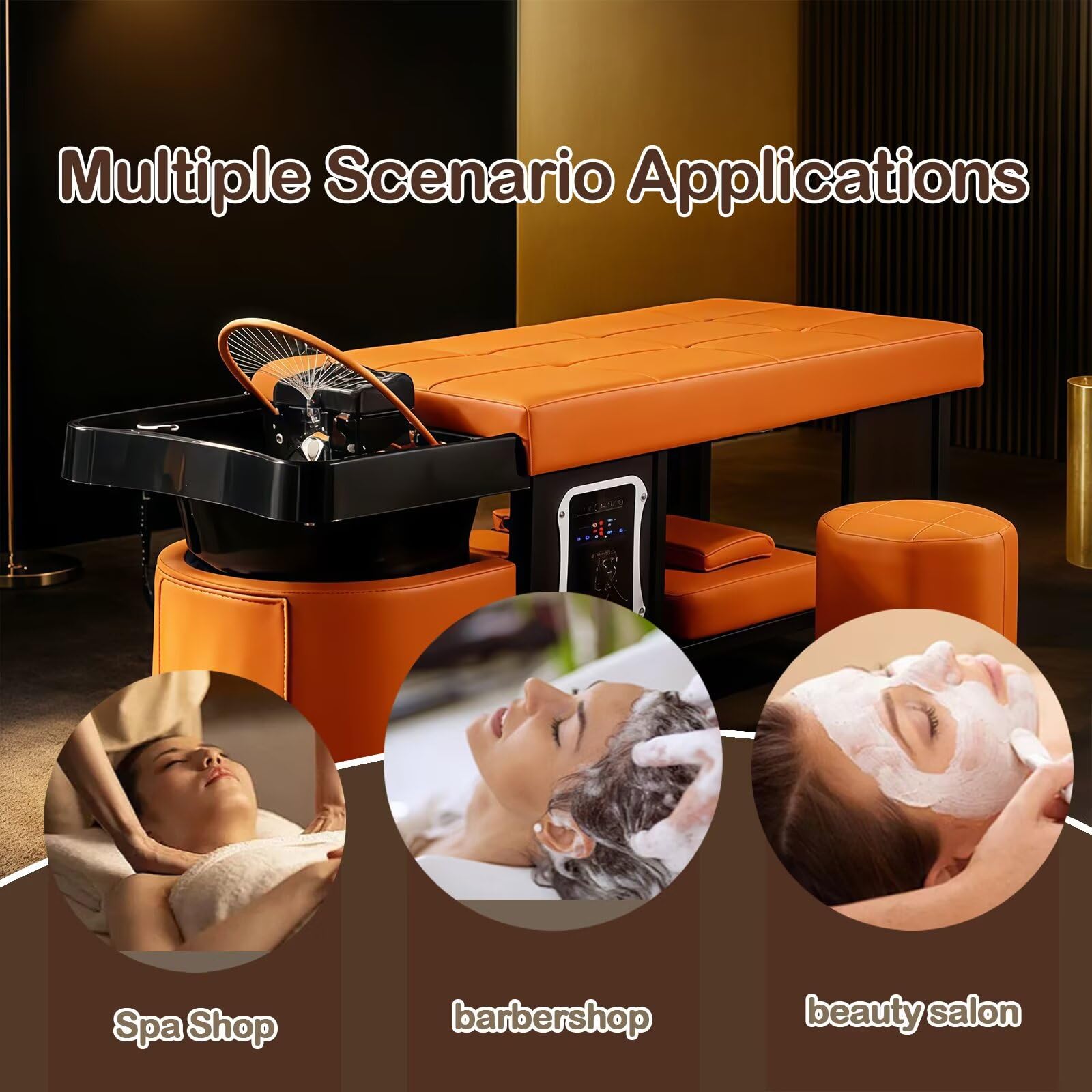 Professionelle Salon-Shampooliege mit Wasserzirkulation, Stauraum, professioneller Shampoofunktion, lebendiger orange-schwarzer Farbgebung, Beauty-Spa-Ausstattung (Schwarz)