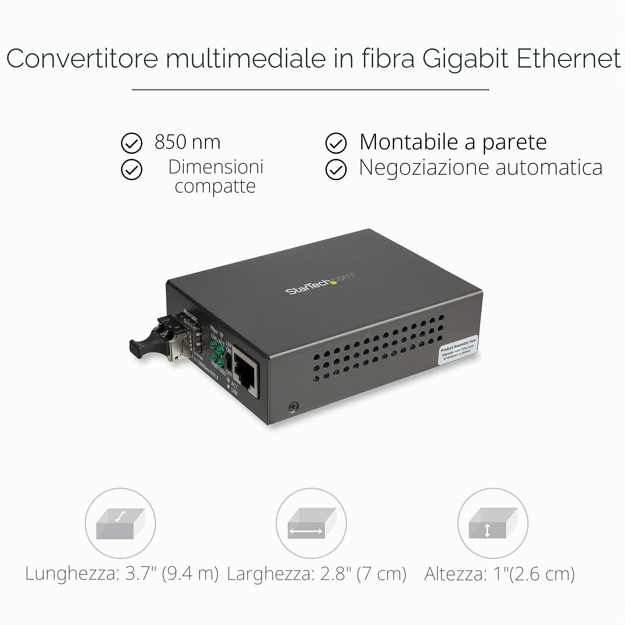 StarTech Media Converter Gigabit Fibra Multimodale LC, 550m (MCM1110MMLC) | Formato Compatto, Lunghezza d'Onda 850nm