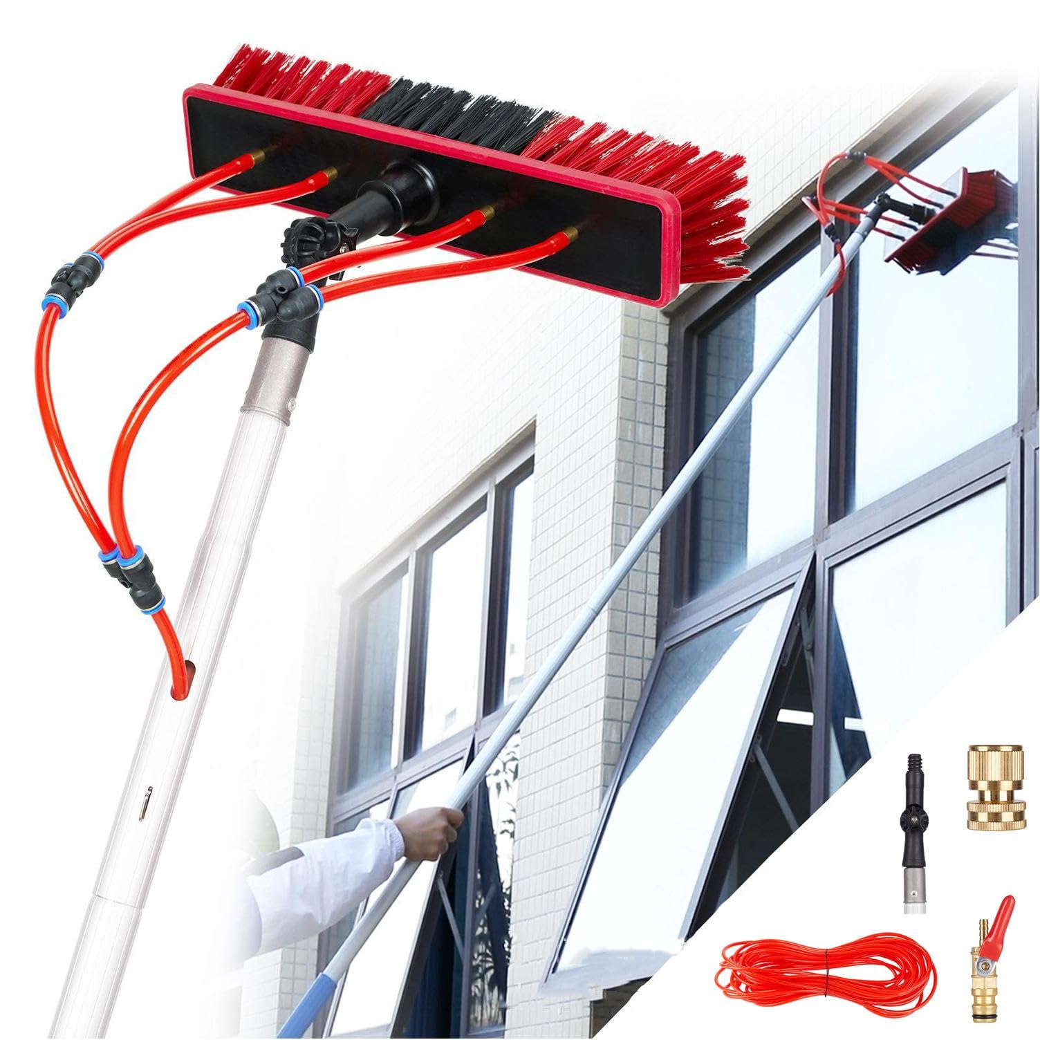 OLSKFUH Telescopic Window Cleaner Kit - 35Cm Water Fed Brush Extendable Pole For Easy Window & Solar Panel Cleaning - Ideal For Home & Professional Use Streak-Free Finish,size_name-9M