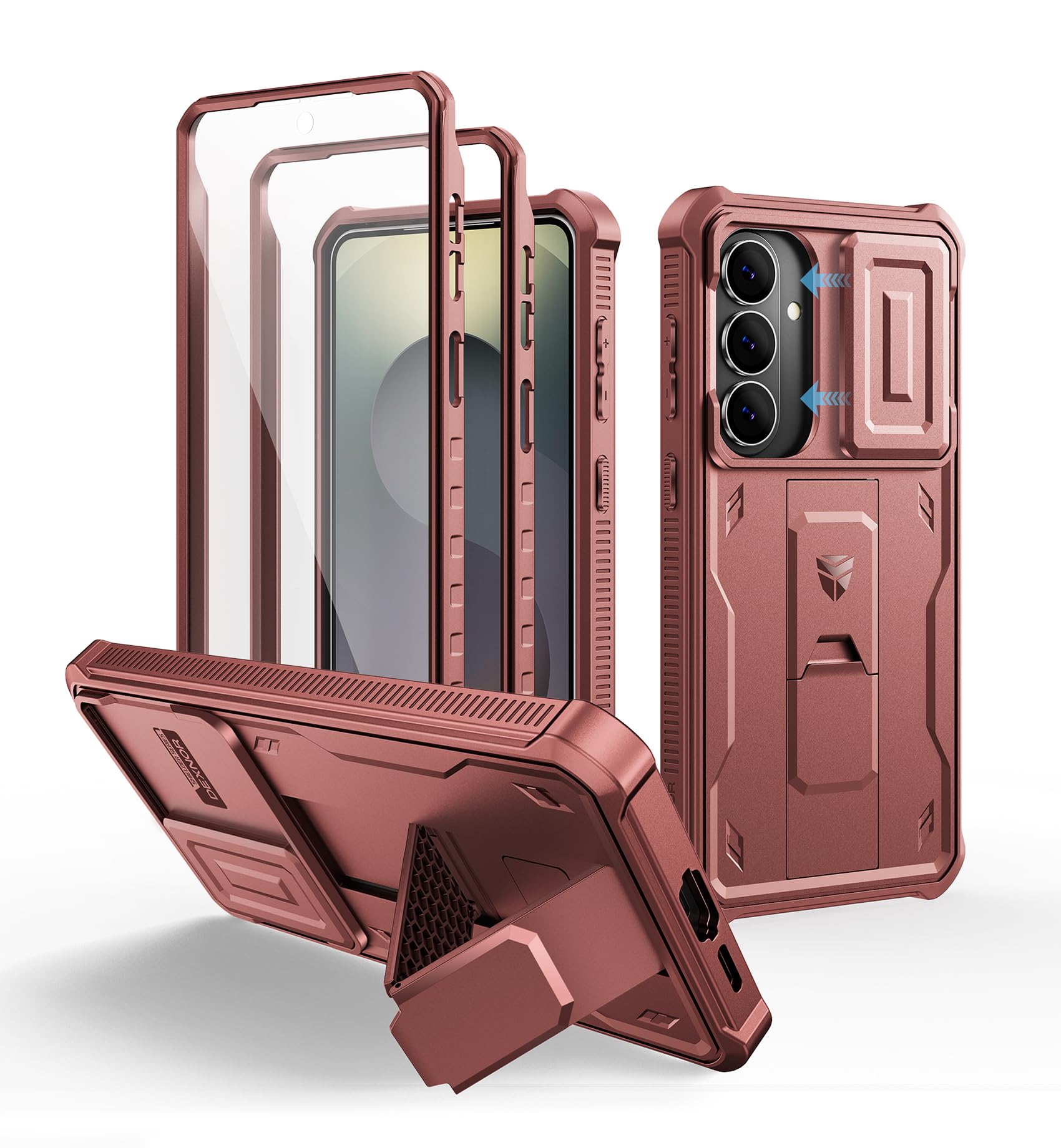 Dexnor for Samsung Galaxy S26+ Plus Case with Upgraded Slide Camera Cover &amp; 2 Front Frames &amp; Built-in Screen Protector &amp; Kickstand, Heavy-Duty Rugged Case Full-Body Protective Cover(2026),Maroon Red