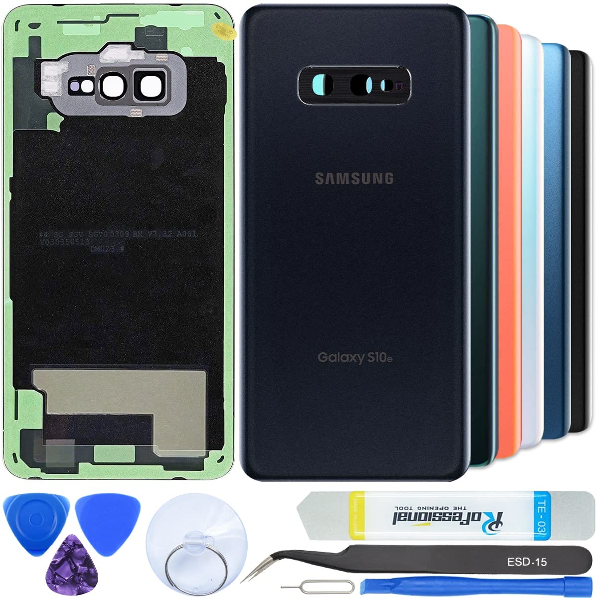 Back Glass Cover Compatible with Samsung Galaxy S10e SM-G970 Rear Replacement Kits Camera Glass + All Tools + Repair Guide -Black