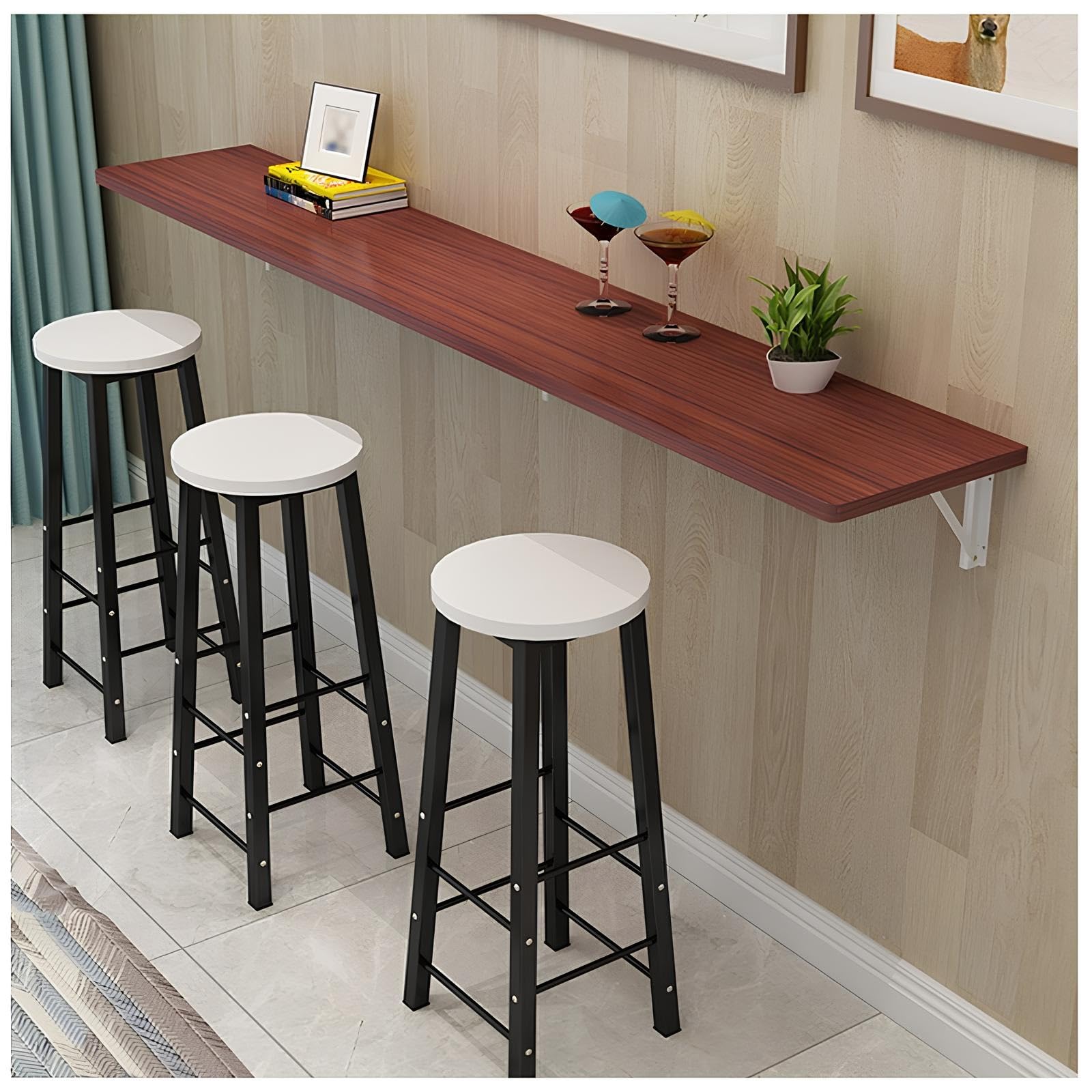 GUOGLZ Fold Down Dining Tables, Hanging Home Narrow Long Table, Wall Mounted Folding Table Hanging Folding Desk， Floating Wall Desk For Wall Laundry Room Bar Home(Teak color,60 * 40cm)