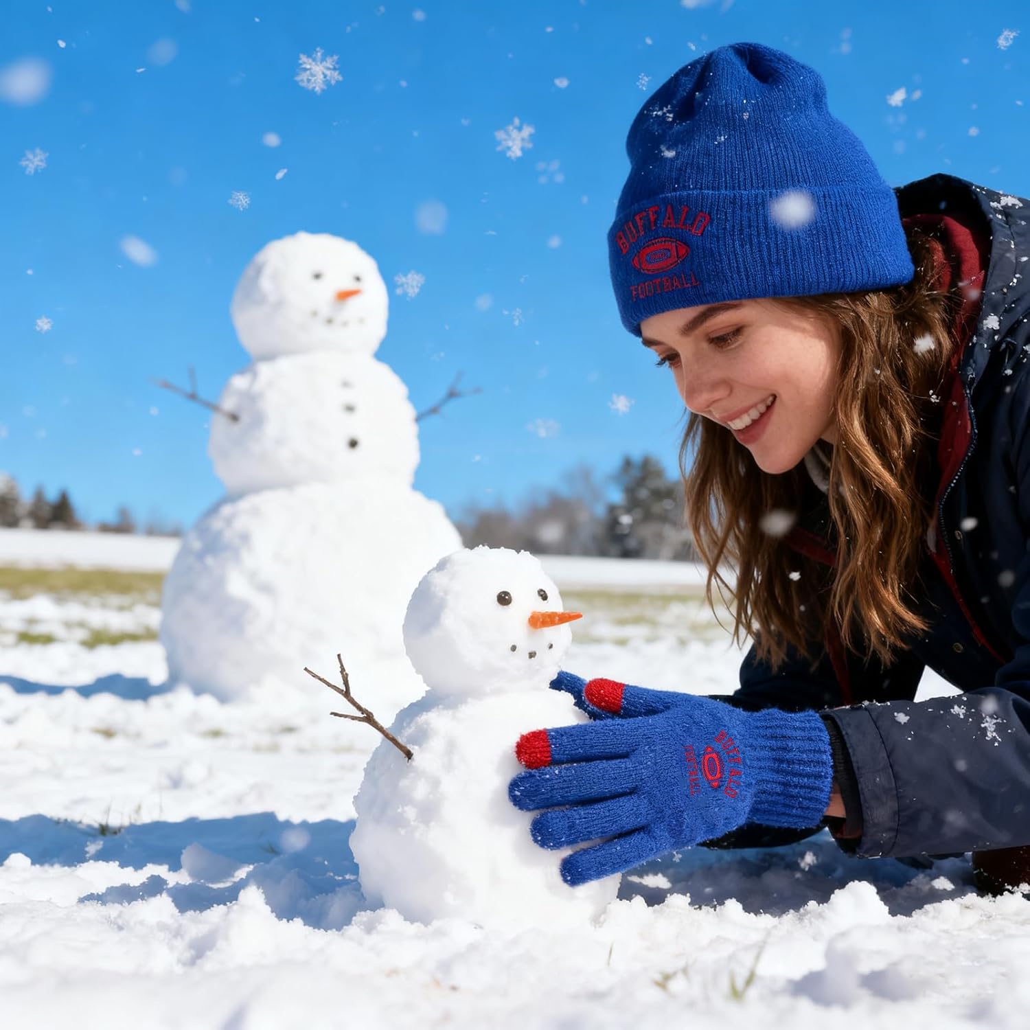 Classic Vintage Football Embroidery Beanie,Fasion Hat Cuffed Winter Comes,With Warm Gloves,Gifts for Men Women Fans - Image 7