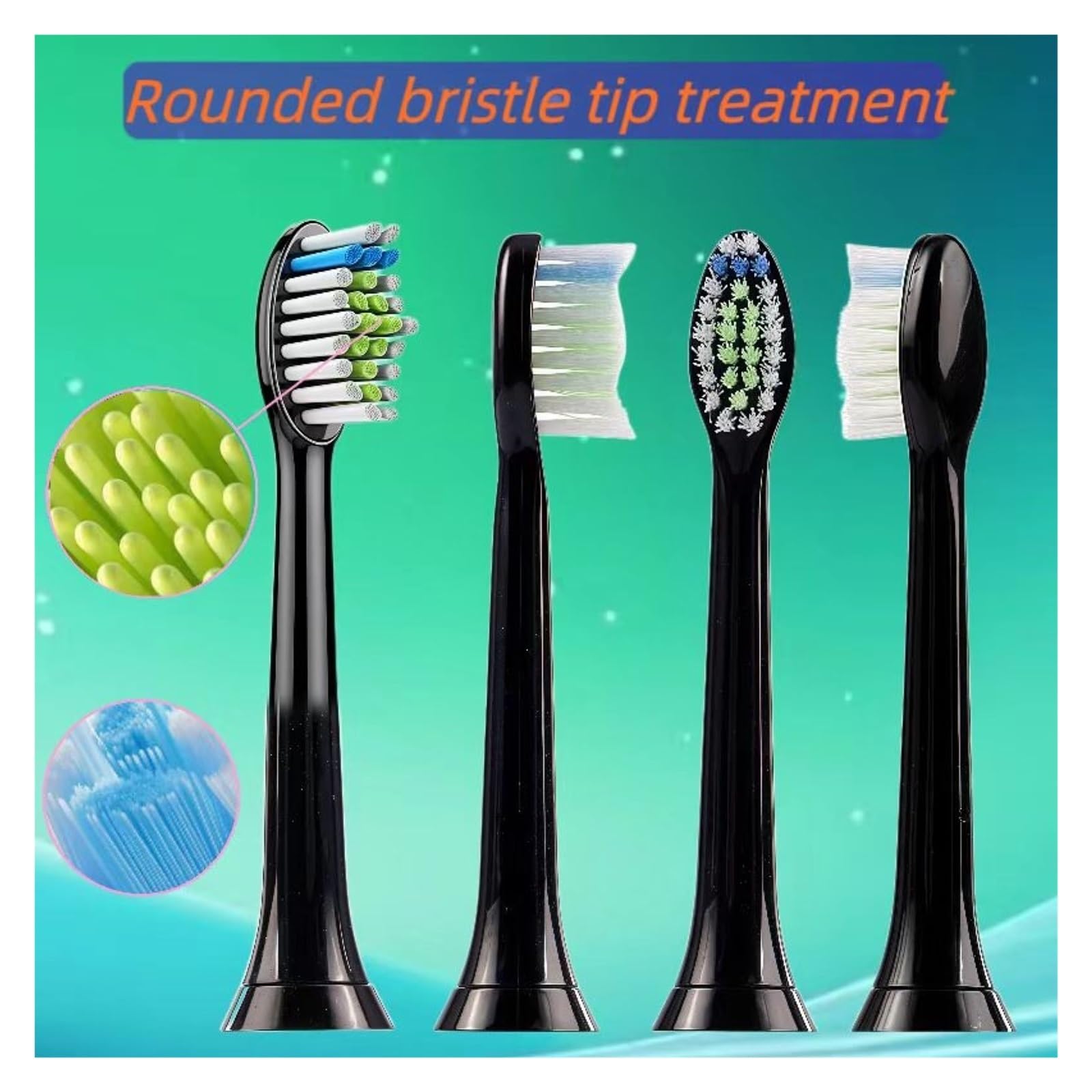 Testina Di Ricambio For Spazzolino Elettrico. Compatibile Con Philips HX3734/03 HX6616/52 HX6616/50 HX6616/51 HX9954(Black brush heads x8)