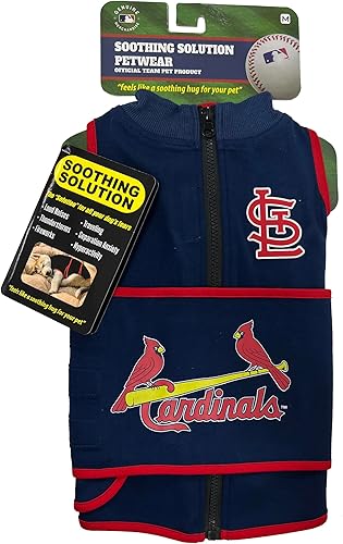 MLB ST Louis Cardinals - Chaleco calmante calmante para perros y gatos con ansiedad, miedos, fuegos artificiales, ruidos fuertes, oscuro, mantiene a