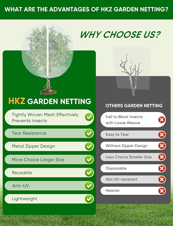 Fruit Tree Netting for Cicadas - with Zipper 4Pcs 5 x 4FT Garden Bird Netting for Blueberry Bushes with Drawstring,Insect Plant Protection Mesh Net Bags for Tomato,Cicada,Animals (4, 4 x 5 FT) by HKZ - Image 5