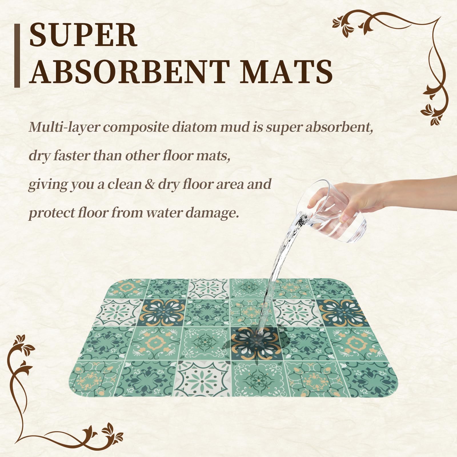 Set Tappeti da Cucina, 2 Pezzi Antiscivolo Tappetini da Cucina e Tappeti Runner Set, Supporto in Gomma Super Assorbente Tappetini Lavabili, 43x75 + 43x120cm