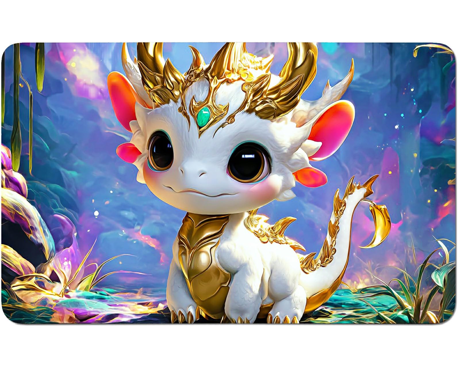 RWUTYTIUL for MTG Card Playmat 24 X 14 Inch with No Zone, Stitched Play Mat for Commander Board TCG RPG CCG Game Desktop Tablet Mouse Pad for Playing Accessories, White Dragon