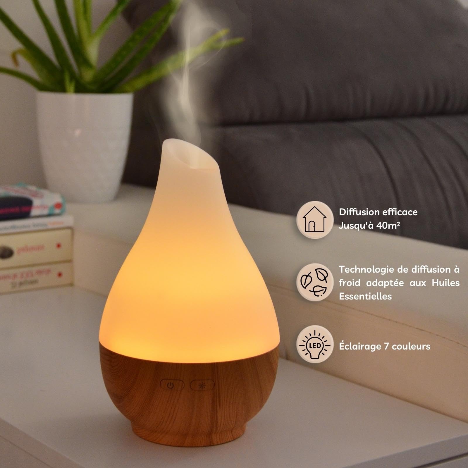 Zen'arôme Julia dyfuzor olejków eterycznych, ultradźwiękowy, do aromaterapii, zimna, domowy dyfuzor elektryczny, nawilżacz powietrza, kolorowe oświetlenie LED, automatyczne i ciche zatrzymanie