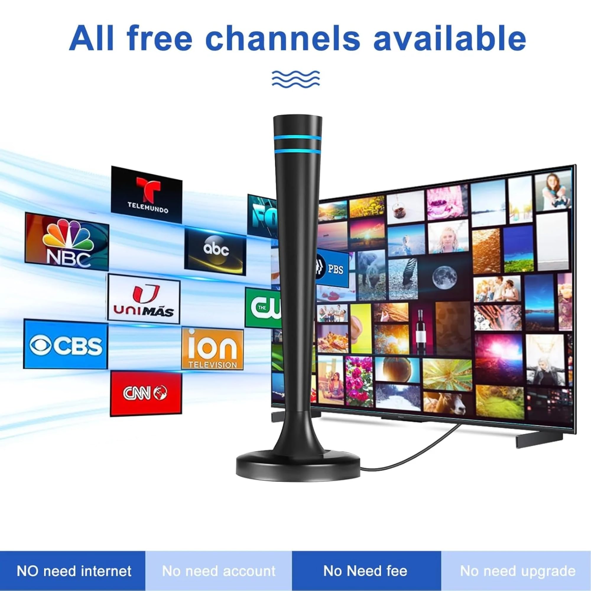 Antena de TV interior para Smart TV, canales locales, recepción de largo alcance, antenas digitales HD con base magnética fuerte