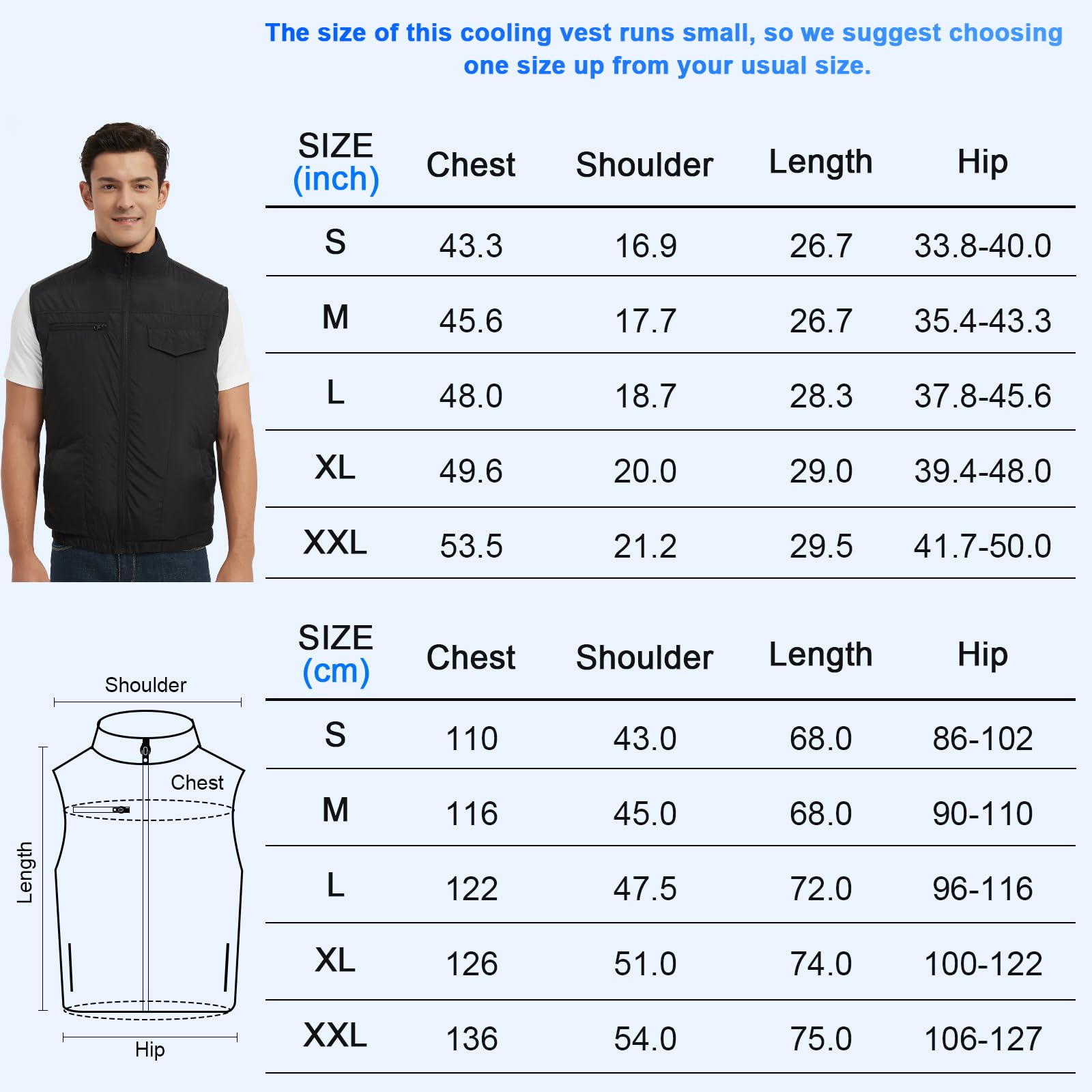 FERNIDA Gilet di raffreddamento, 18 V, con batteria e 2 ventole per alleviare il calore estivo, abbigliamento istantaneo fresco traspirante per aria condizionata